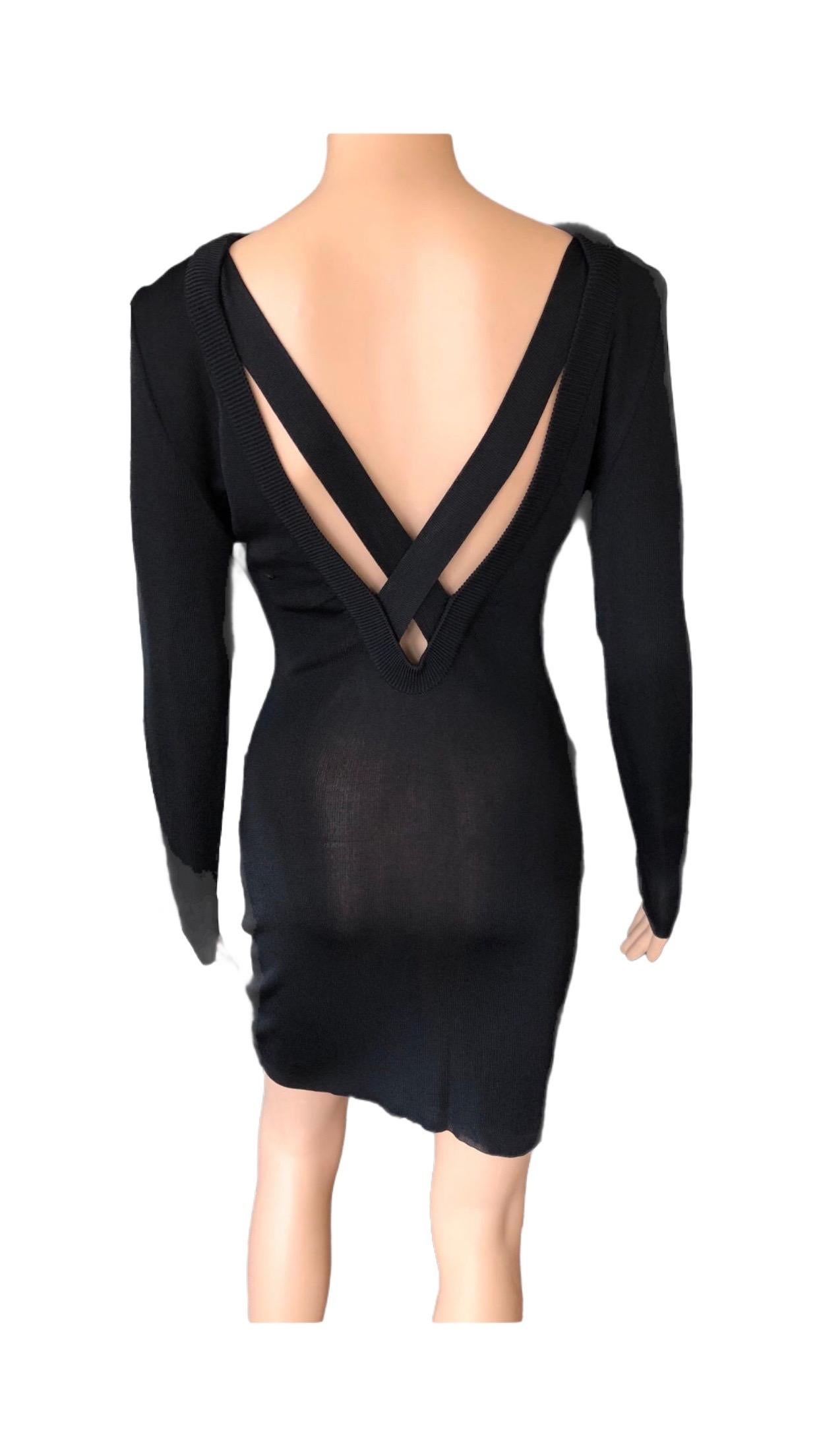 Gianni Versace c. 1980 Vintage Semi-Sheer Bodycon Knit Black Dress For Sale 6