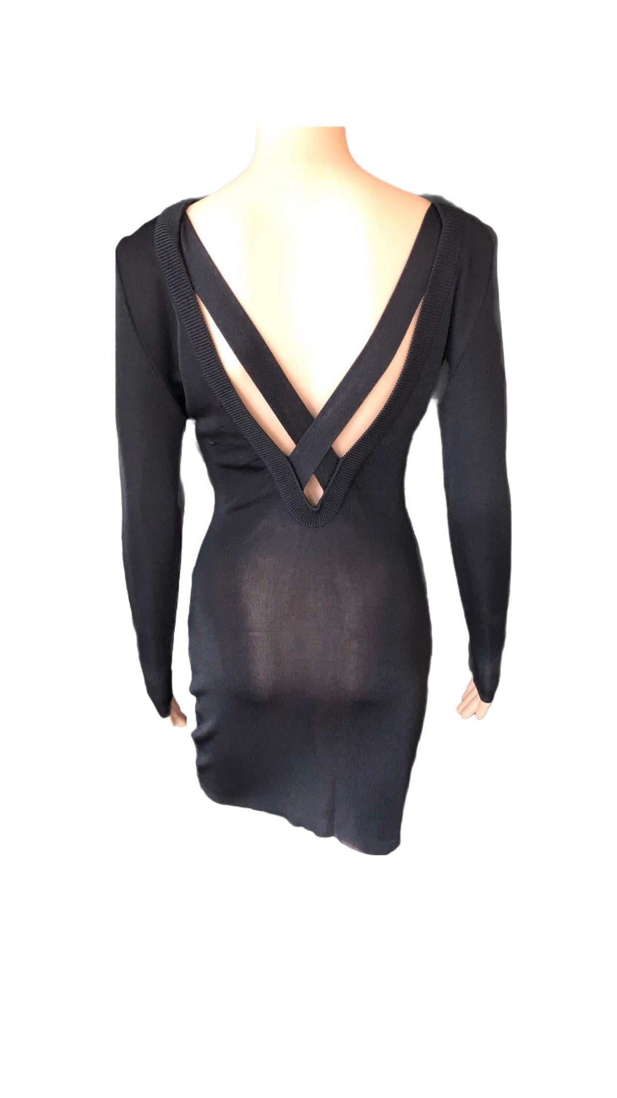 Gianni Versace c. 1980 Vintage Semi-Sheer Bodycon Knit Black Dress For Sale 7