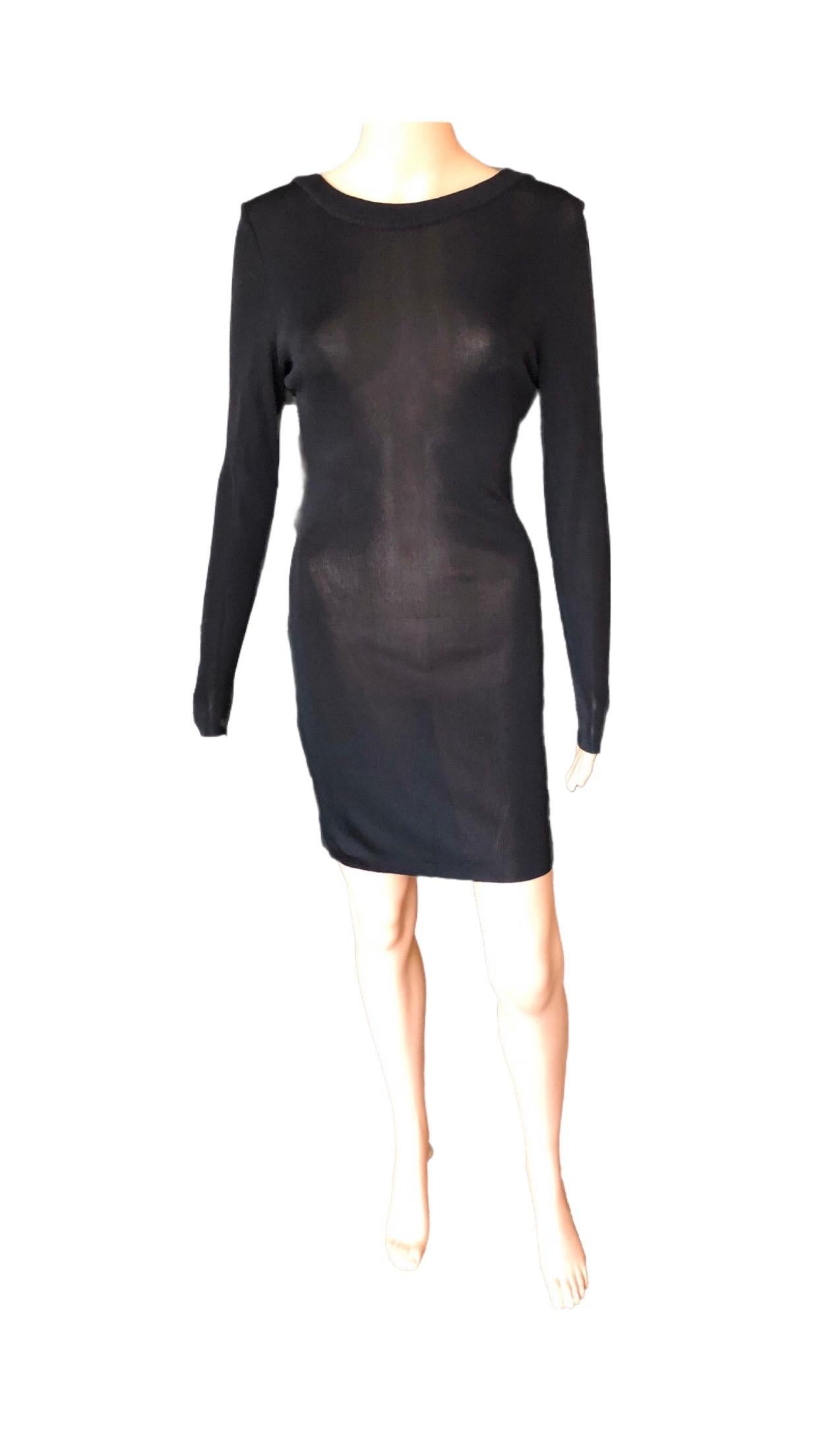 Gianni Versace c. 1980 Vintage Semi-Sheer Bodycon Knit Black Dress For Sale 10