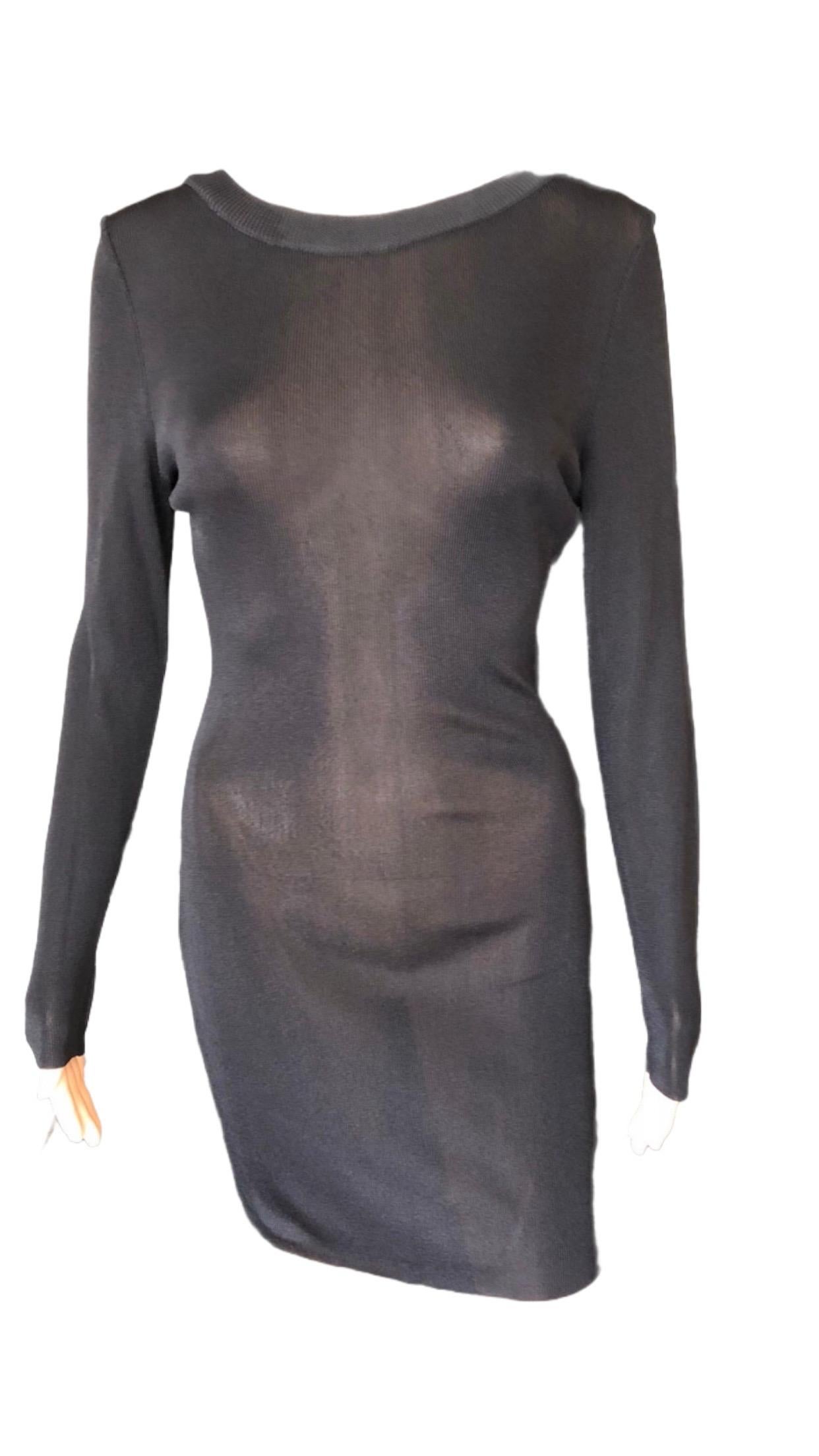 Gianni Versace c. 1980 Vintage Semi-Sheer Bodycon Knit Black Dress For Sale 9