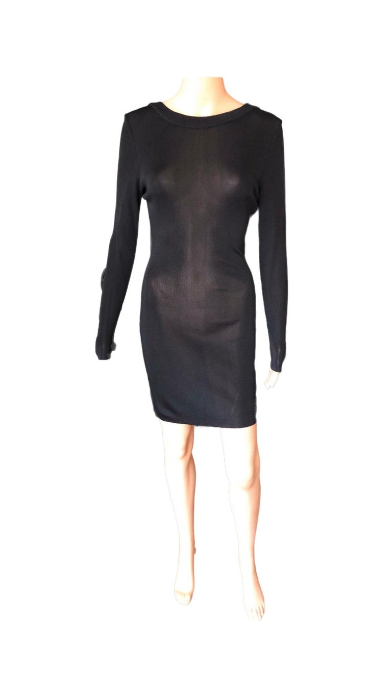 Gianni Versace c. 1980 Vintage Semi-Sheer Bodycon Knit Black Dress For ...