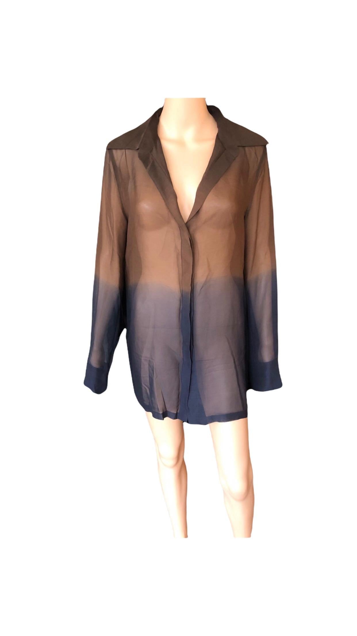 Gucci by Tom Ford 1997 Vintage Sheer Brown & Blue Ombre Silk Tunic Top For Sale 7