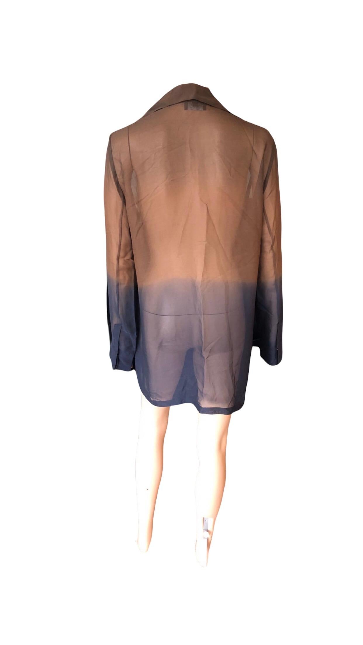 Gucci by Tom Ford 1997 Vintage Sheer Brown & Blue Ombre Silk Tunic Top For Sale 8