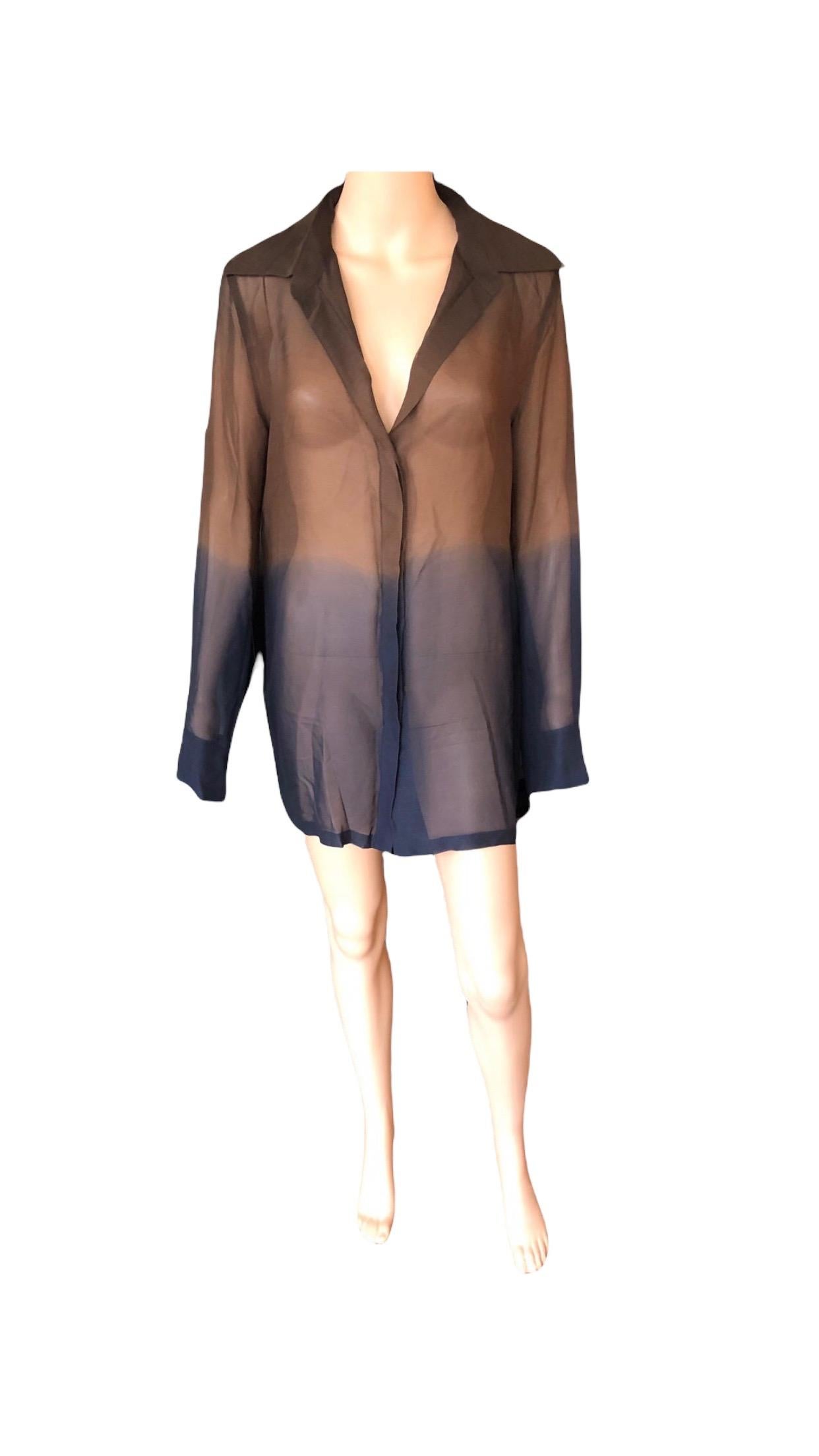 Gucci by Tom Ford 1997 Vintage Sheer Brown & Blue Ombre Silk Tunic Top For Sale 9