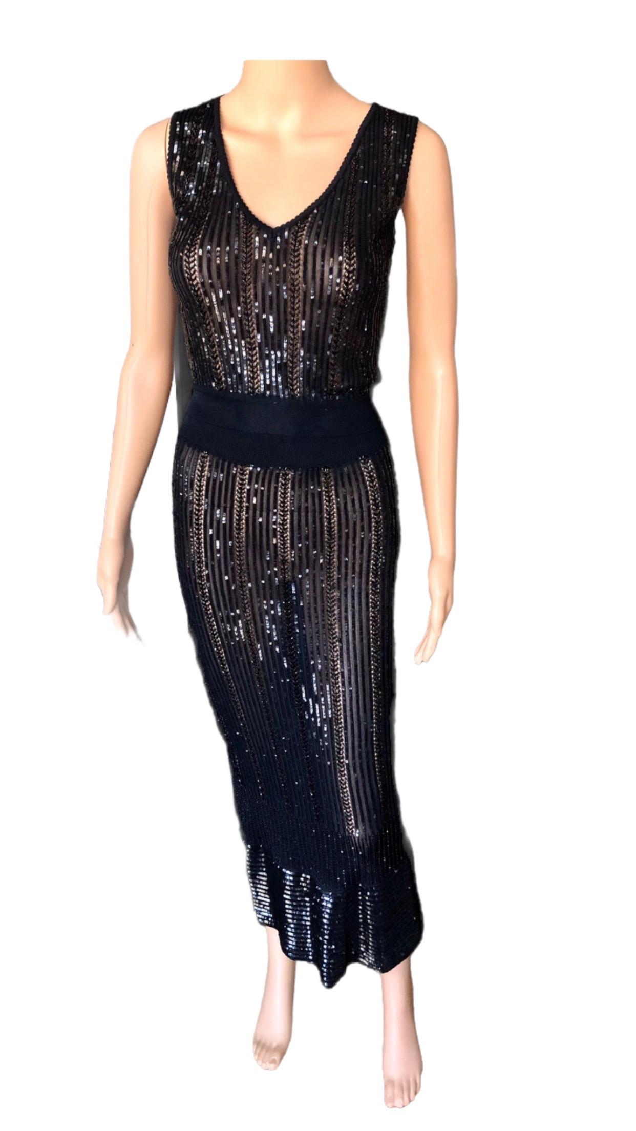 Azzedine Alaia S/S 1996 Vintage Sequin Embellished Black 3 Piece Skirt Set For Sale 4