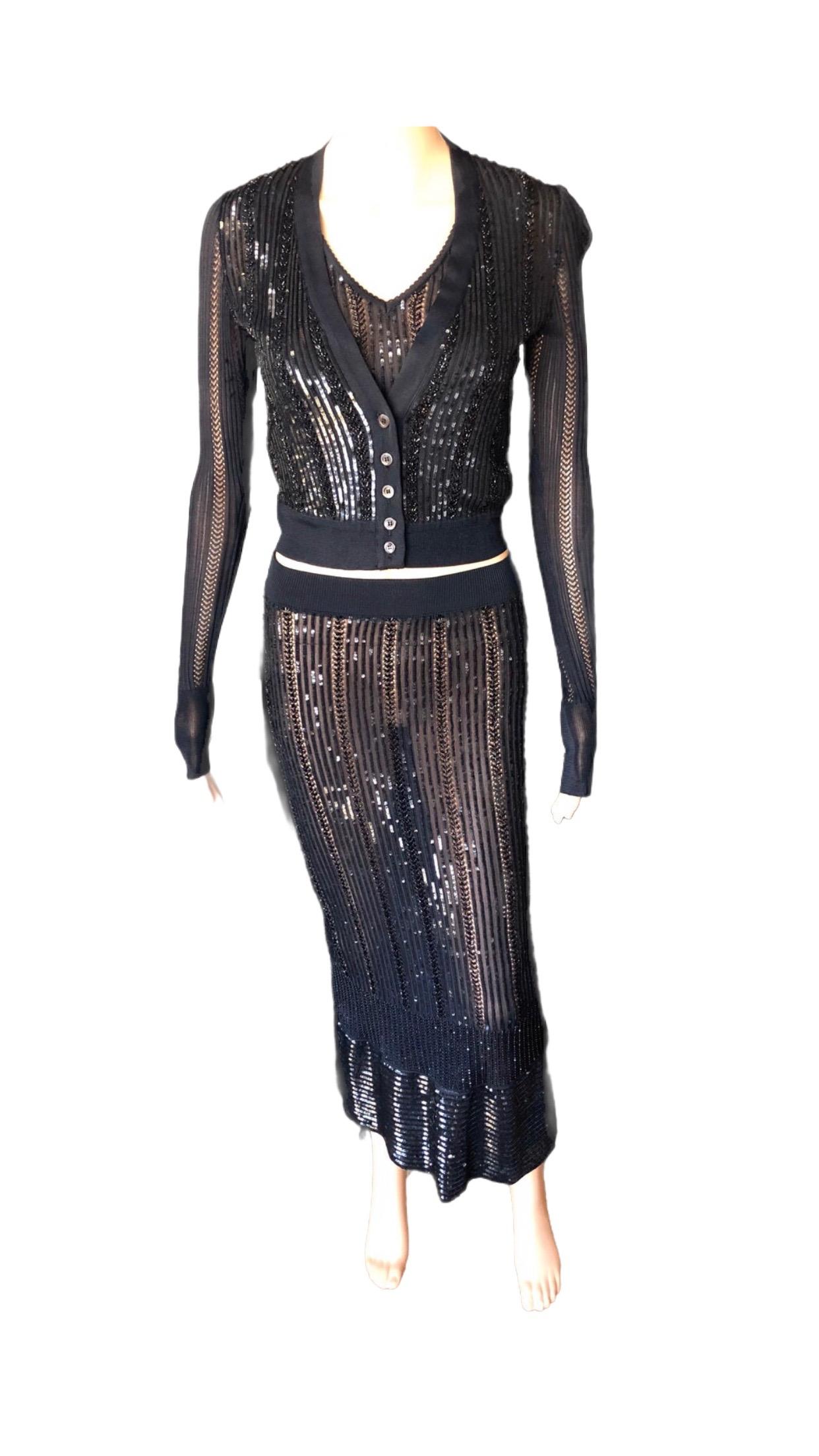 Azzedine Alaïa - Ensemble 3 pièces jupe et jupe noire vintage ornée de sequins, printemps-été 1996  en vente 15