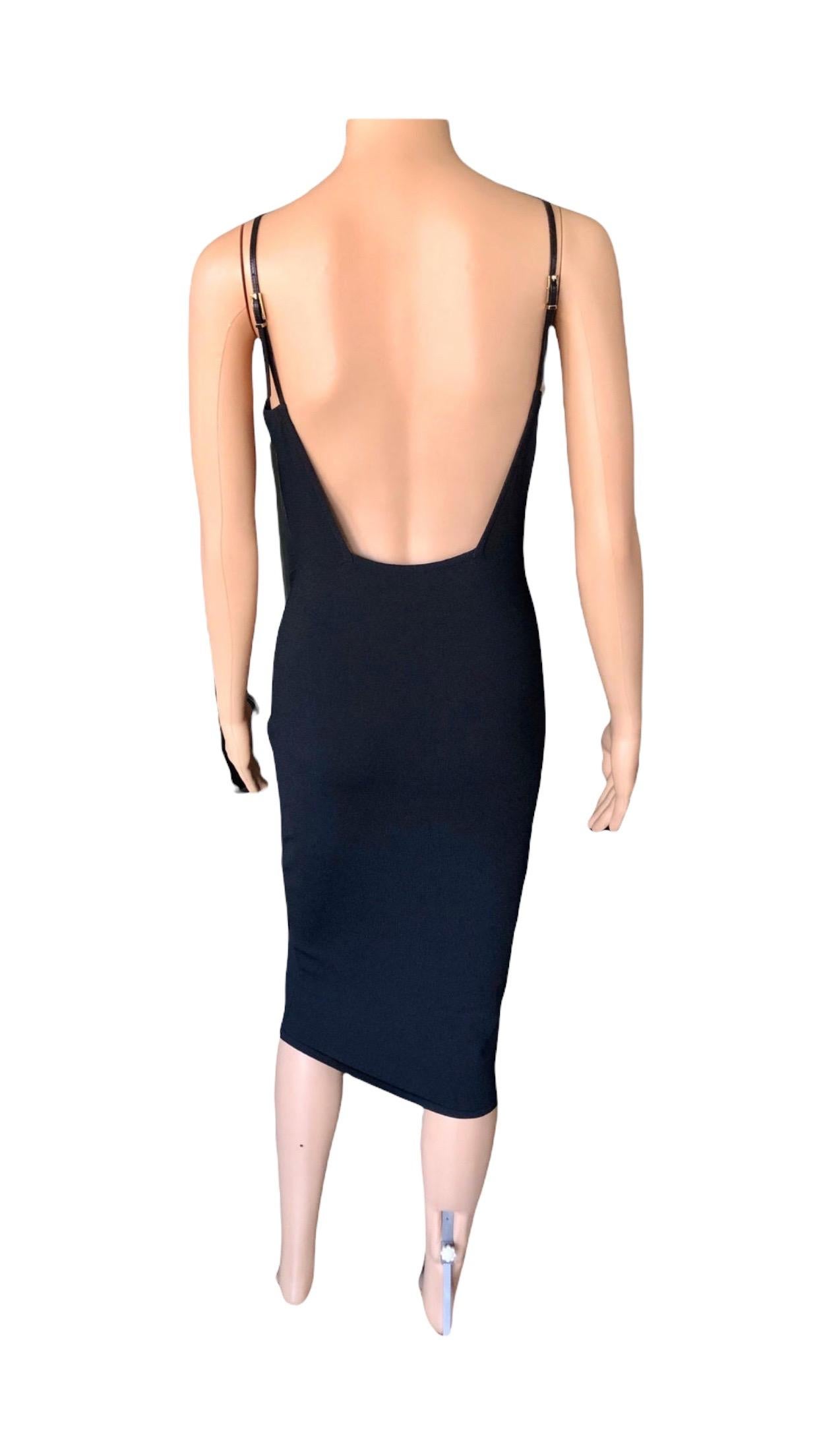 Tom Ford for Gucci S/S 1998 Bodycon Backless Buckle Straps Knit Black Midi Dress For Sale 4