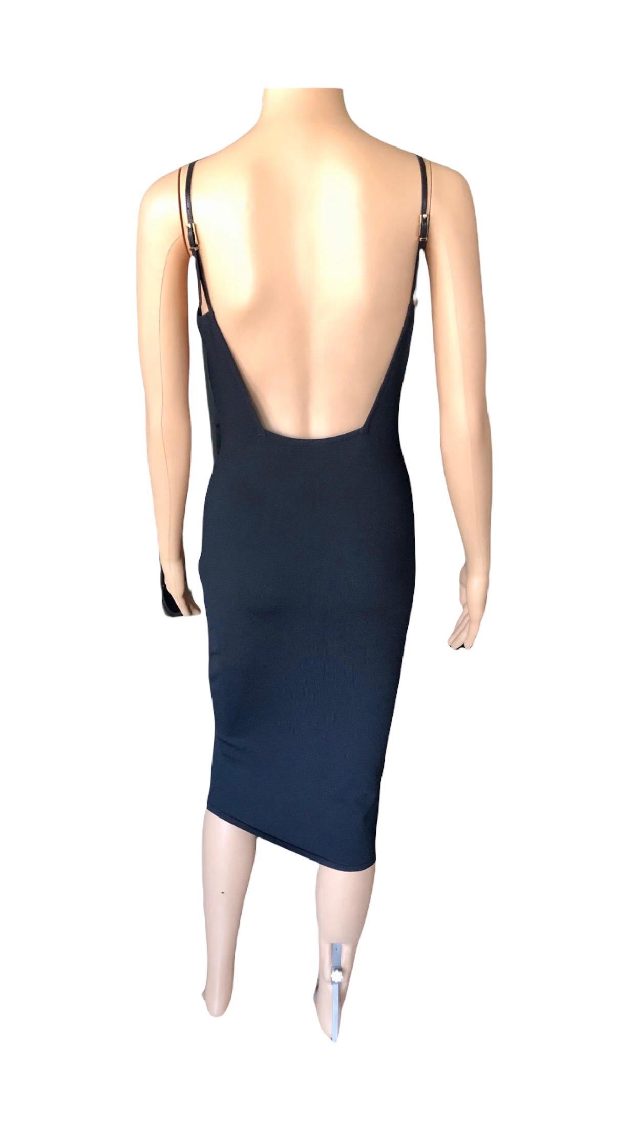 Tom Ford for Gucci S/S 1998 Bodycon Backless Buckle Straps Knit Black Midi Dress For Sale 5