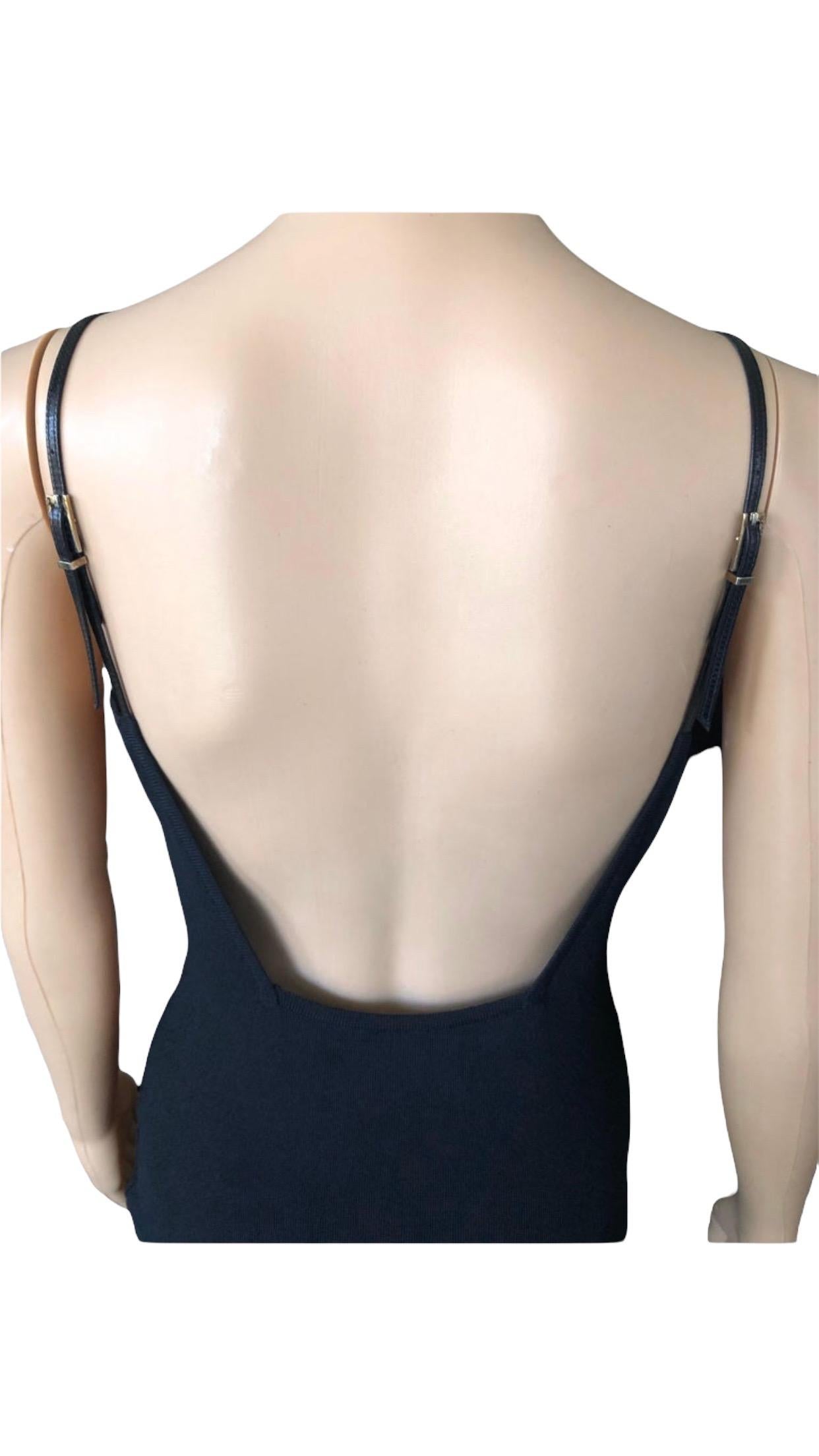 Tom Ford for Gucci S/S 1998 Bodycon Backless Buckle Straps Knit Black Midi Dress For Sale 6