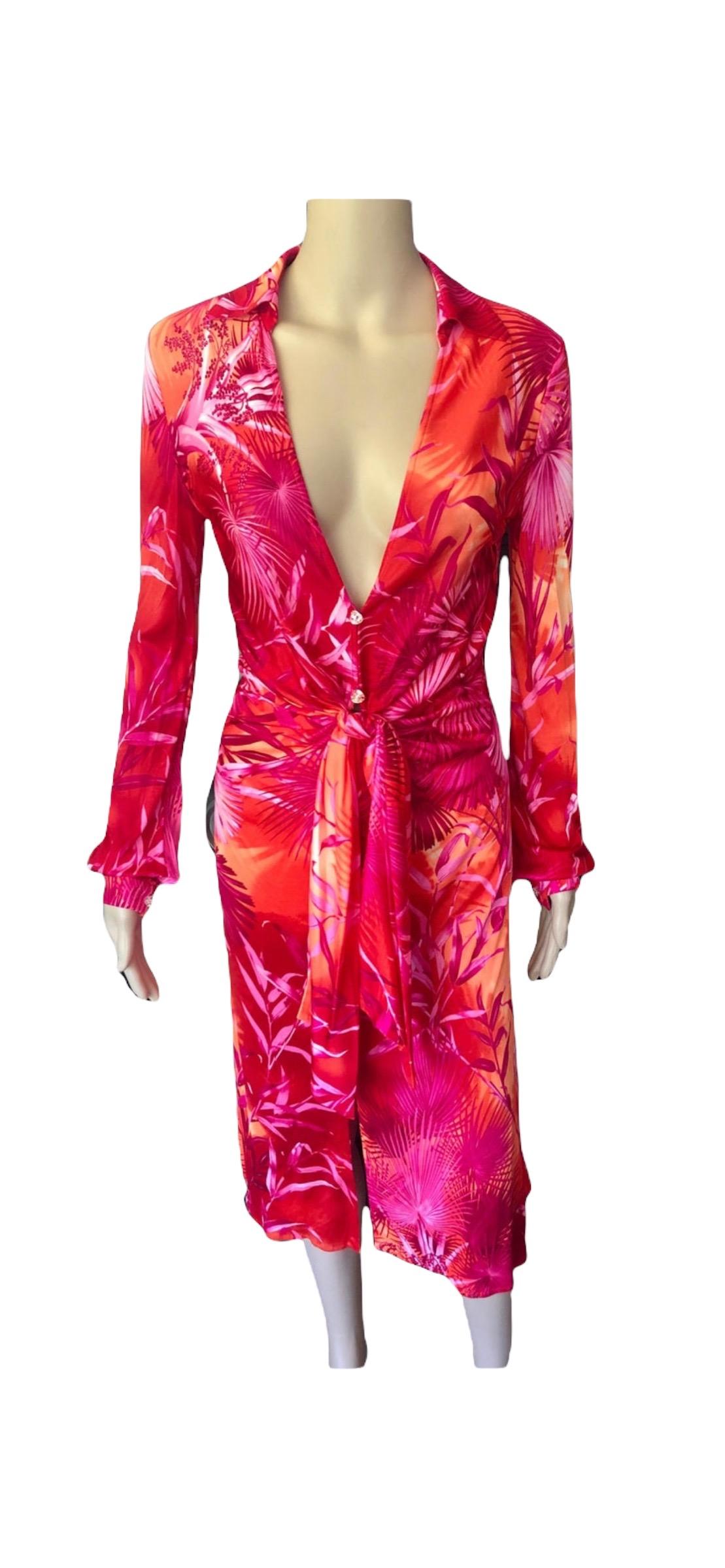 Gianni Versace - Robe de défilé vintage à décolleté plongeant et imprimé tropical, printemps-été 2000 en vente 8