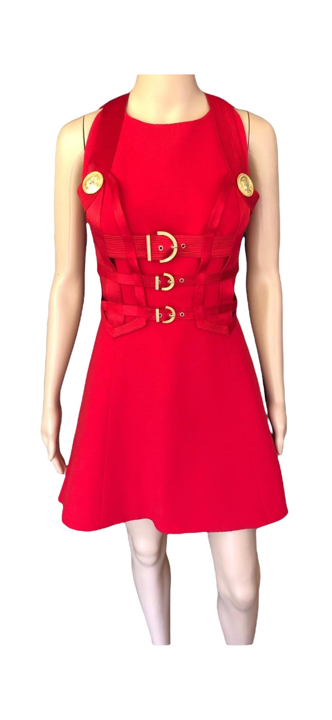 Gianni Versace F/W 1992 Runway Couture Vintage Bondage Harness 2 Piece Red Dress 4