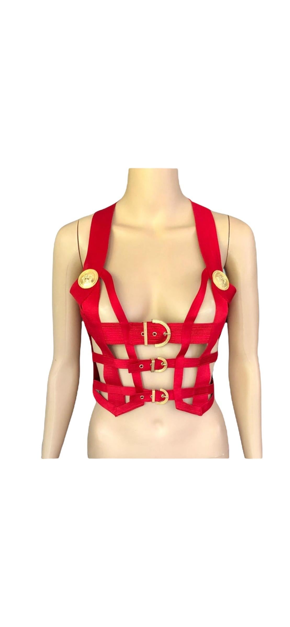 Gianni Versace F/W 1992 Runway Couture Vintage Bondage Harness 2 Piece Red Dress 5