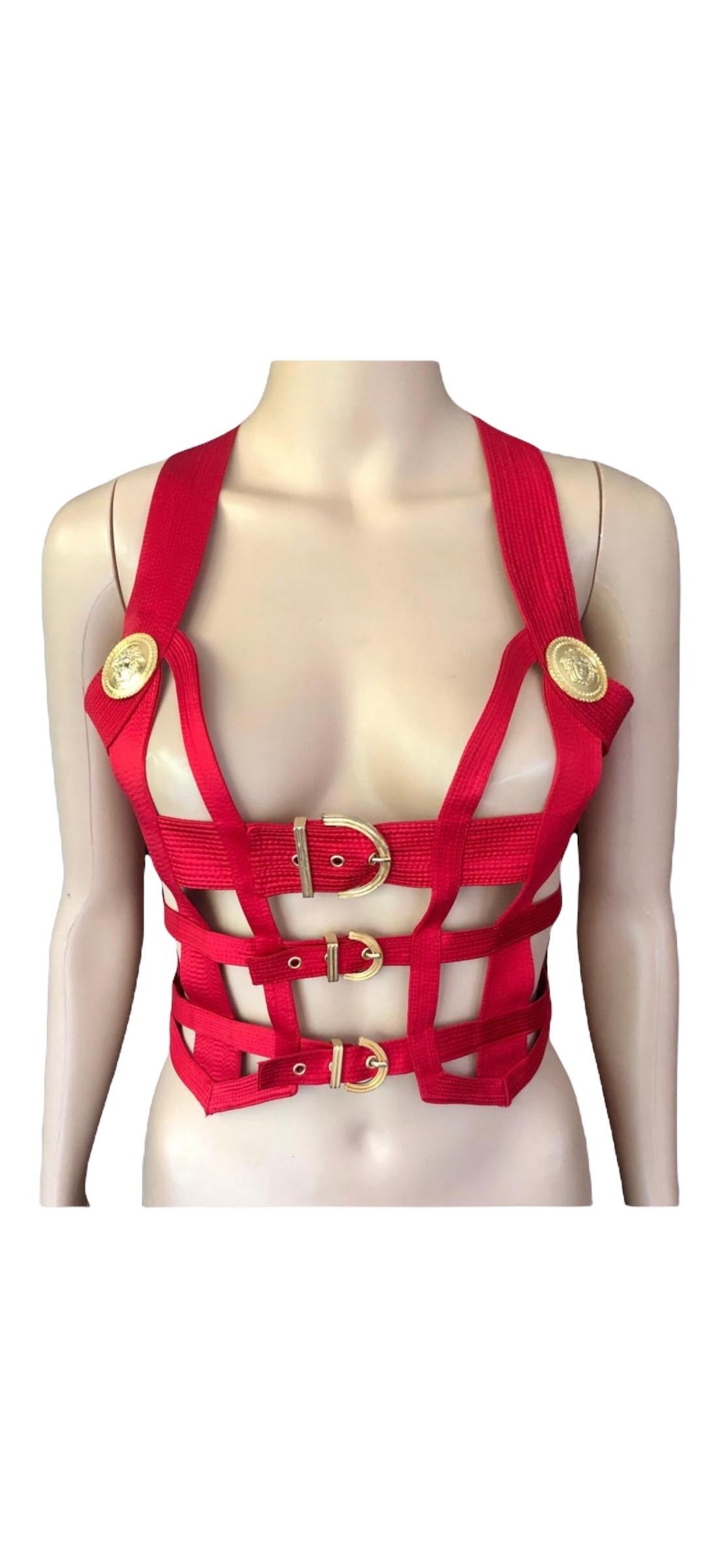 Gianni Versace F/W 1992 Runway Couture Vintage Bondage Harness 2 Piece Red Dress 6
