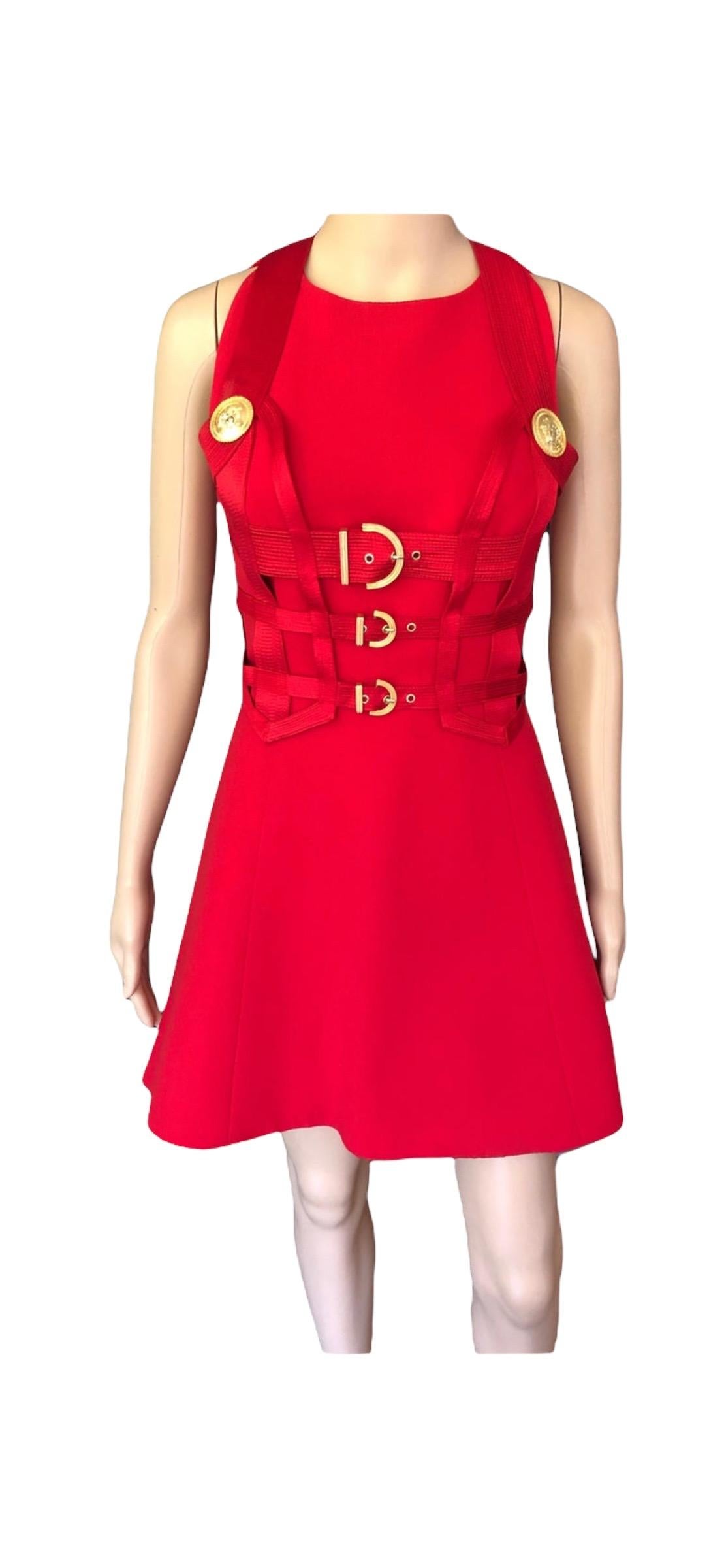 Gianni Versace F/W 1992 Runway Couture Vintage Bondage Harness 2 Piece Red Dress 8