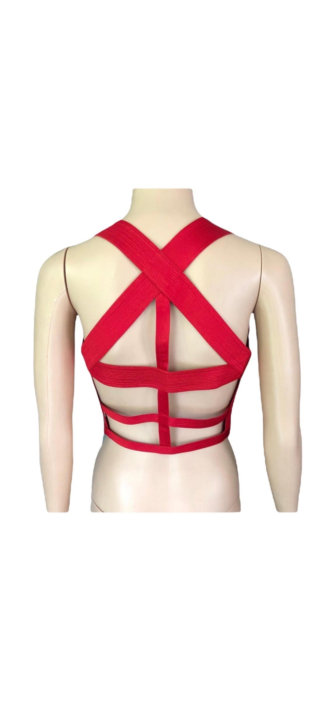 Gianni Versace F/W 1992 Runway Couture Vintage Bondage Harness 2 Piece Red Dress 9