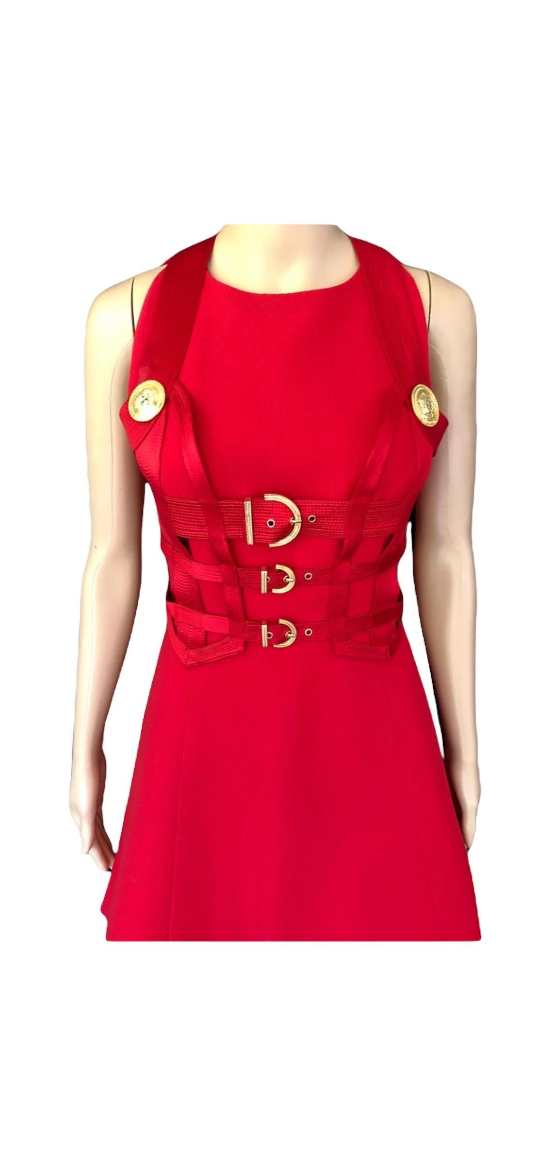 Gianni Versace F/W 1992 Runway Couture Vintage Bondage Harness 2 Piece Red Dress 10