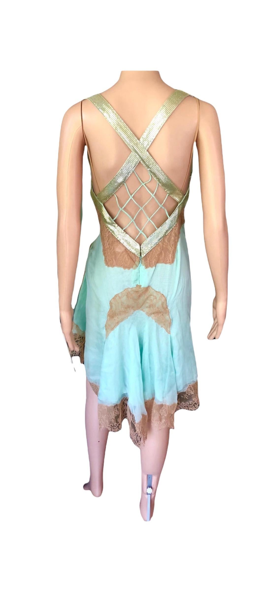 Gianni Versace S/S 2003 Runway Sheer Lace Oroton Metal Mesh Embellished Dress For Sale 5