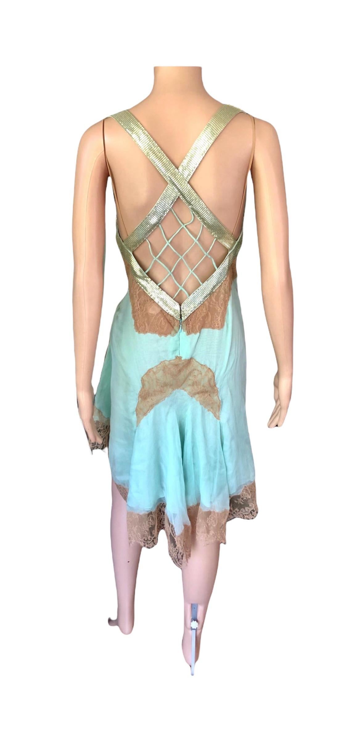 Gianni Versace S/S 2003 Runway Sheer Lace Oroton Metal Mesh Embellished Dress 9