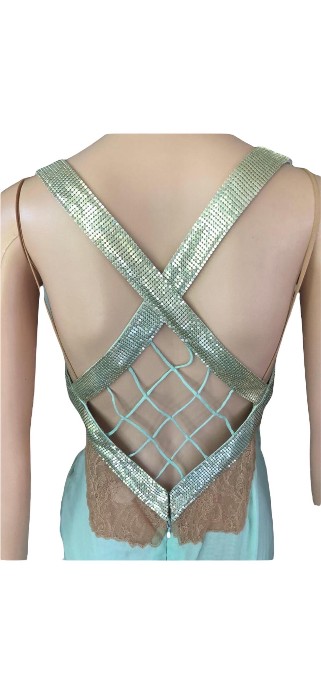 Gianni Versace S/S 2003 Runway Sheer Lace Oroton Metal Mesh Embellished Dress 10