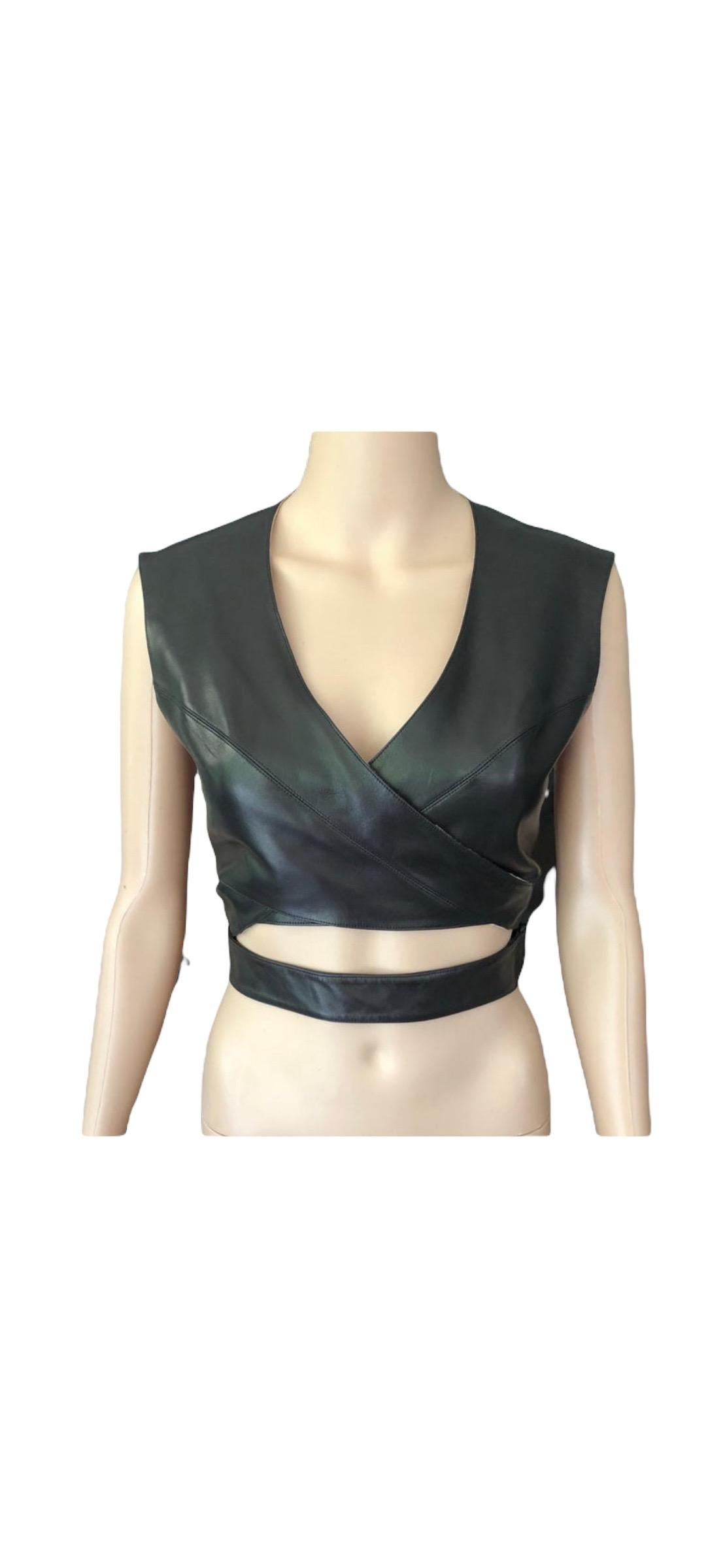 Azzedine Alaia F/W 1983 Vintage Leather Cutout Wrap Top In Good Condition For Sale In Naples, FL