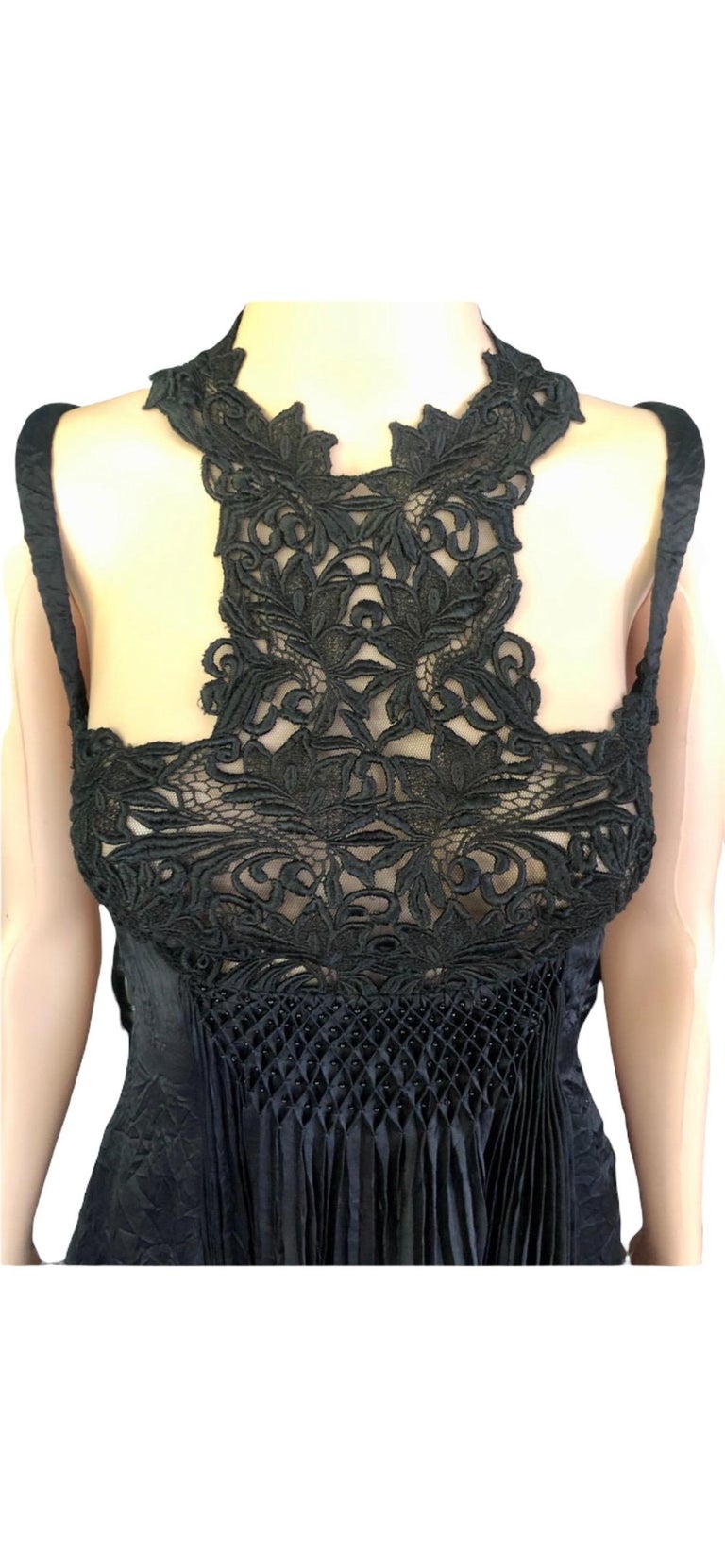 Gianni Versace S/S 1994 Runway Couture Vintage Crinkle Silk Lace Black ...