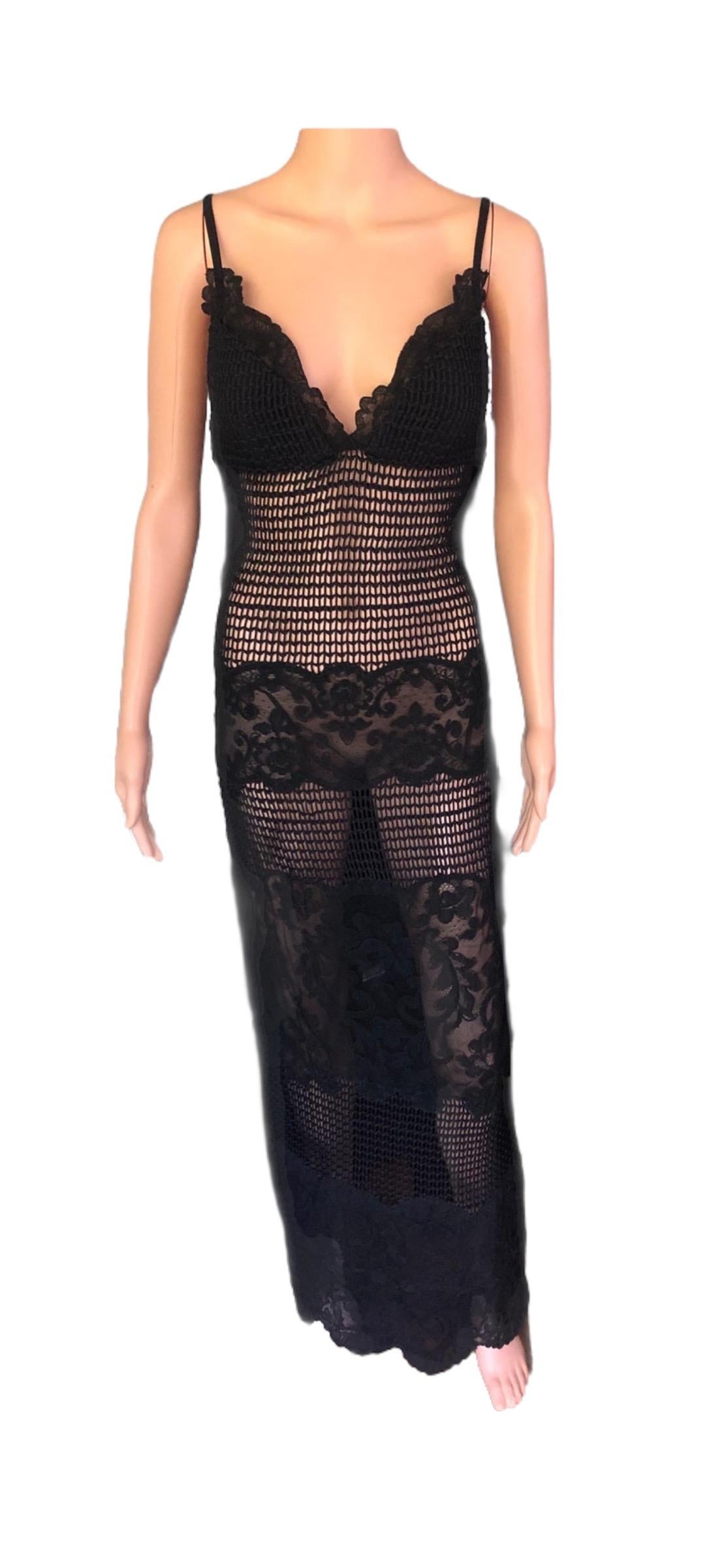 Gianni Versace F/W 1993 Runway Couture Sheer Knit Mesh Lace Evening Dress Gown For Sale 4