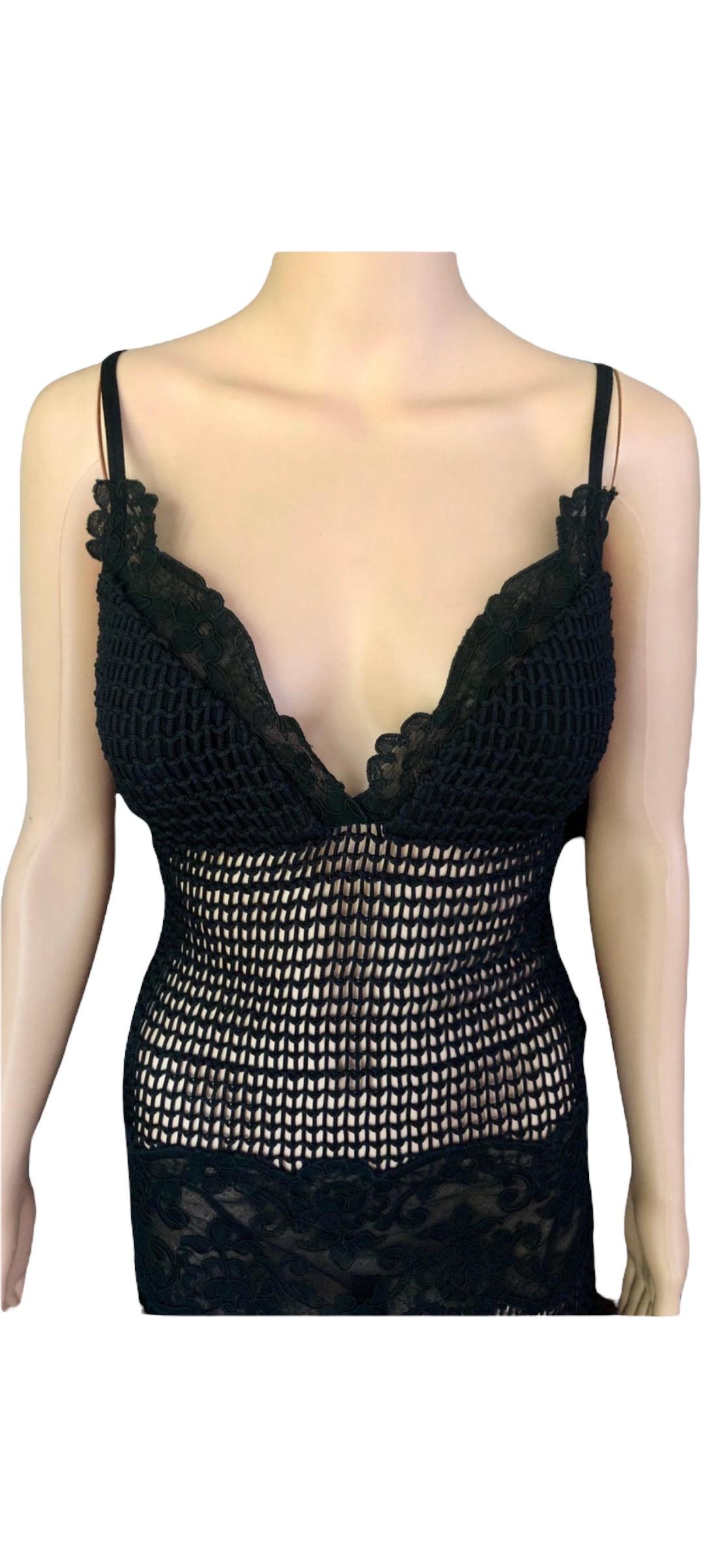 Gianni Versace F/W 1993 Runway Couture Sheer Knit Mesh Lace Evening Dress Gown 5