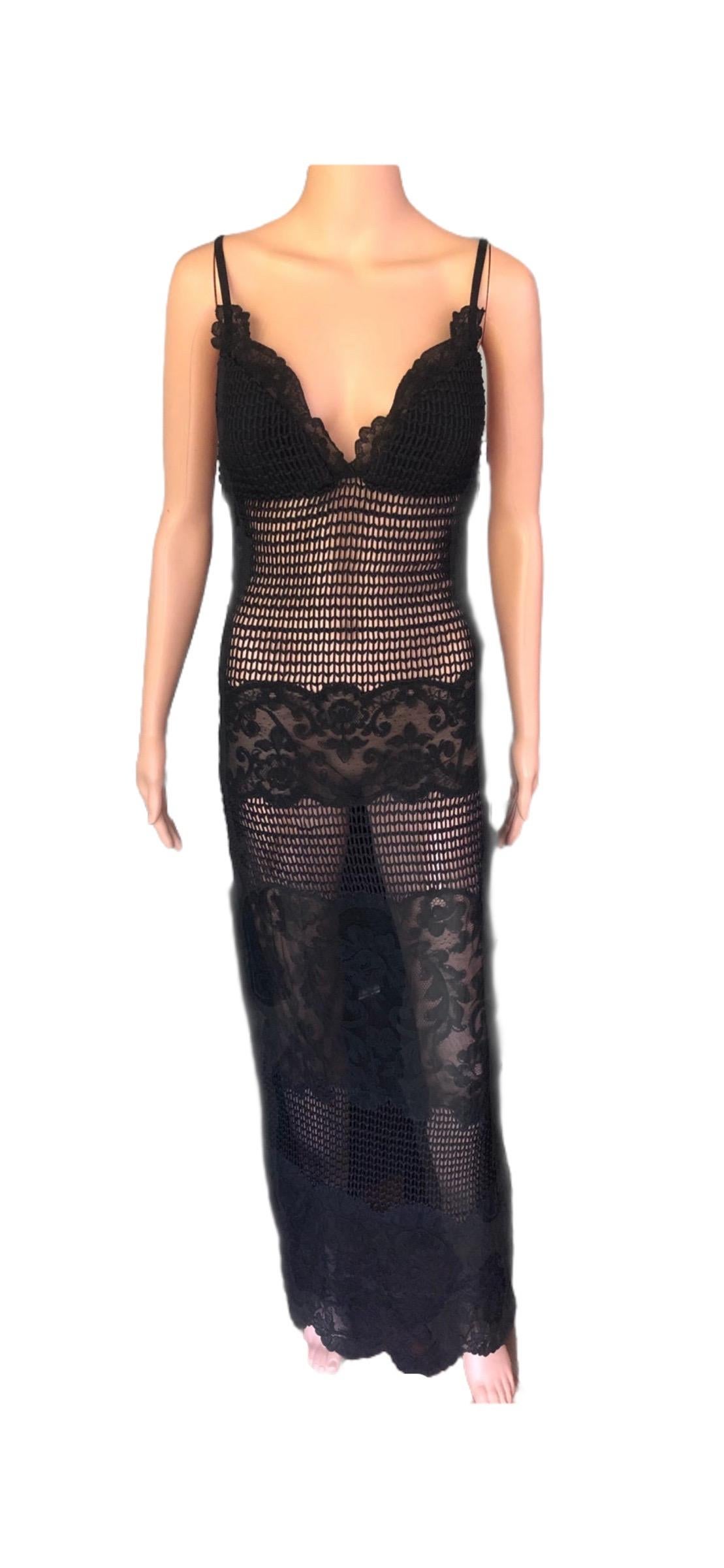 Gianni Versace F/W 1993 Runway Couture Sheer Knit Mesh Lace Evening Dress Gown For Sale 6