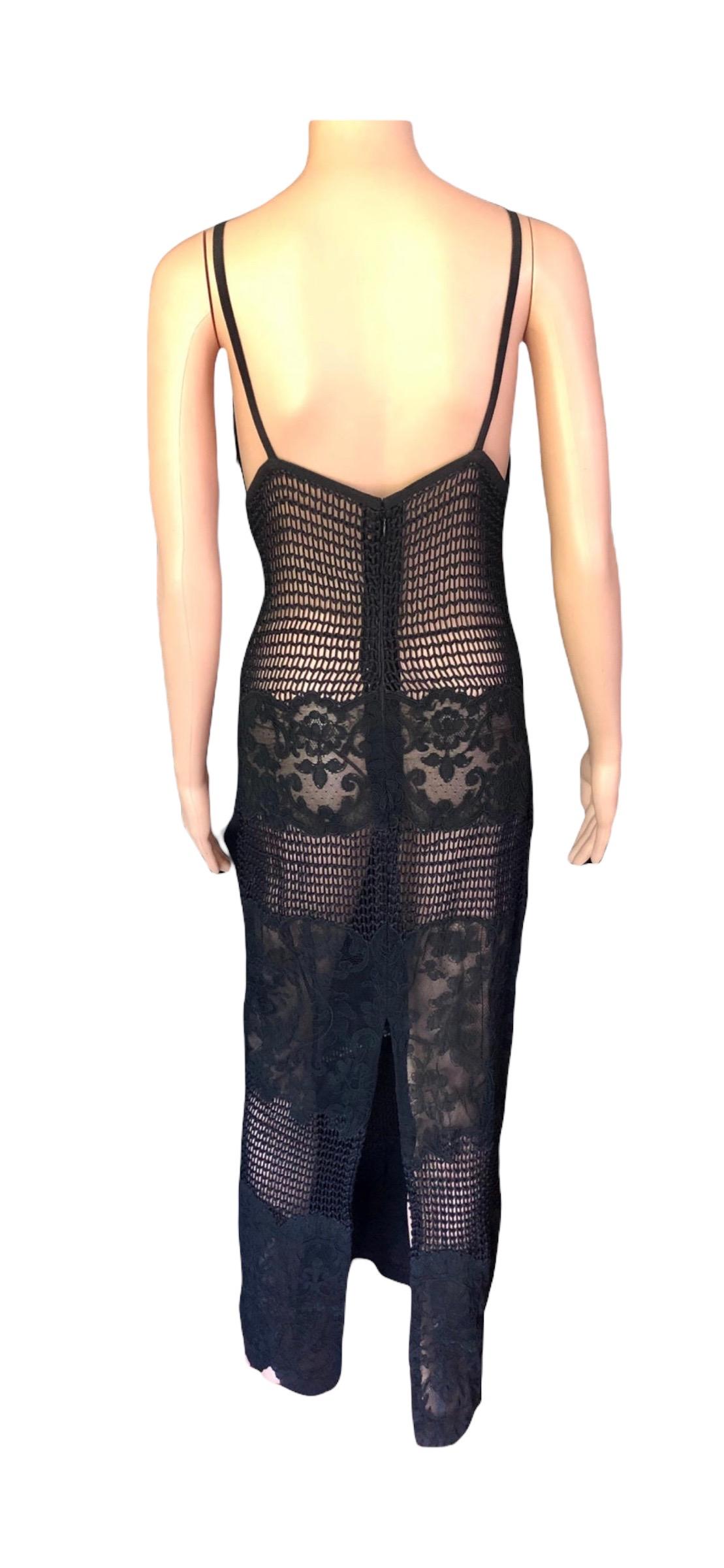 Gianni Versace F/W 1993 Runway Couture Sheer Knit Mesh Lace Evening Dress Gown For Sale 8