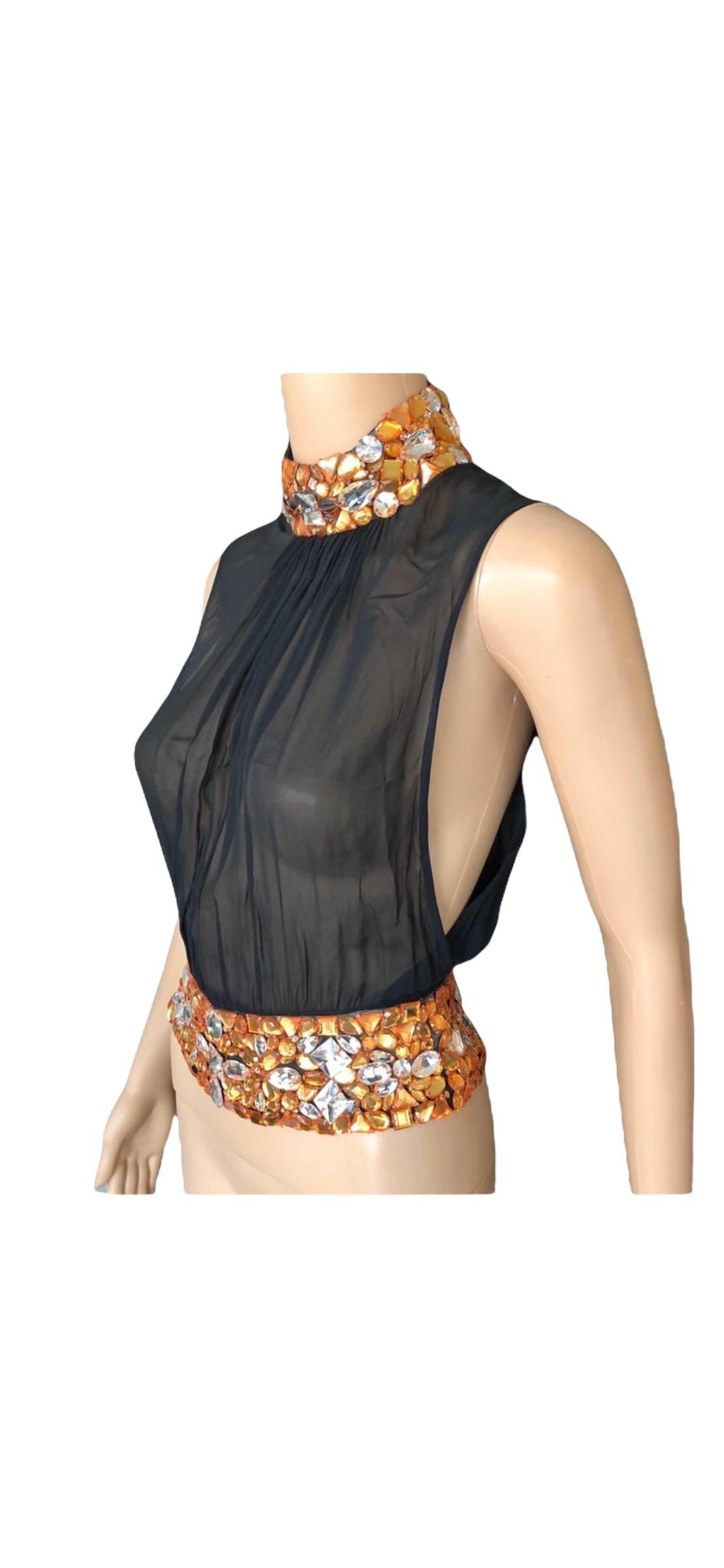Gianni Versace Couture S/S 2000 Runway Embellished Sheer Top & Pants 2 Piece Set For Sale 8