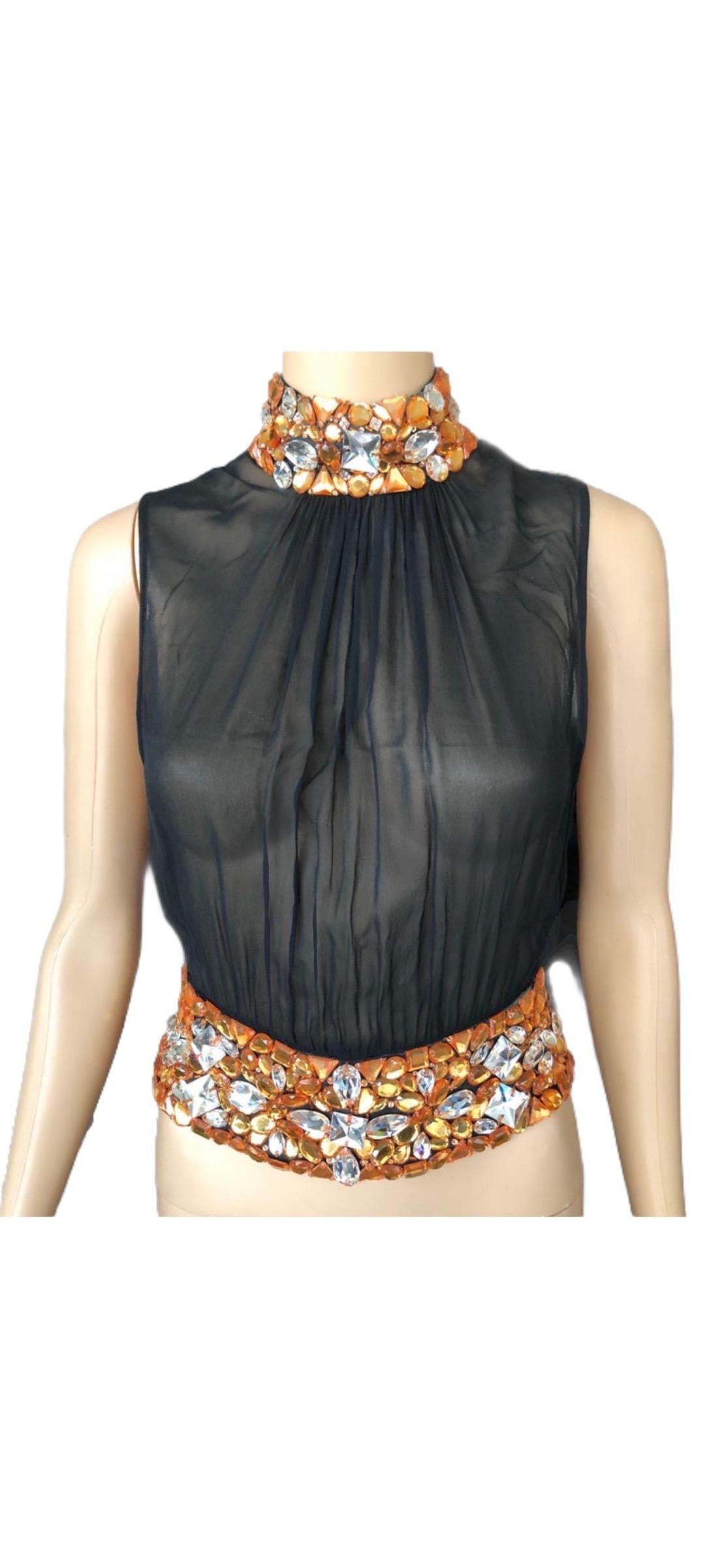 Gianni Versace Couture S/S 2000 Runway Embellished Sheer Top & Pants 2 Piece Set For Sale 10