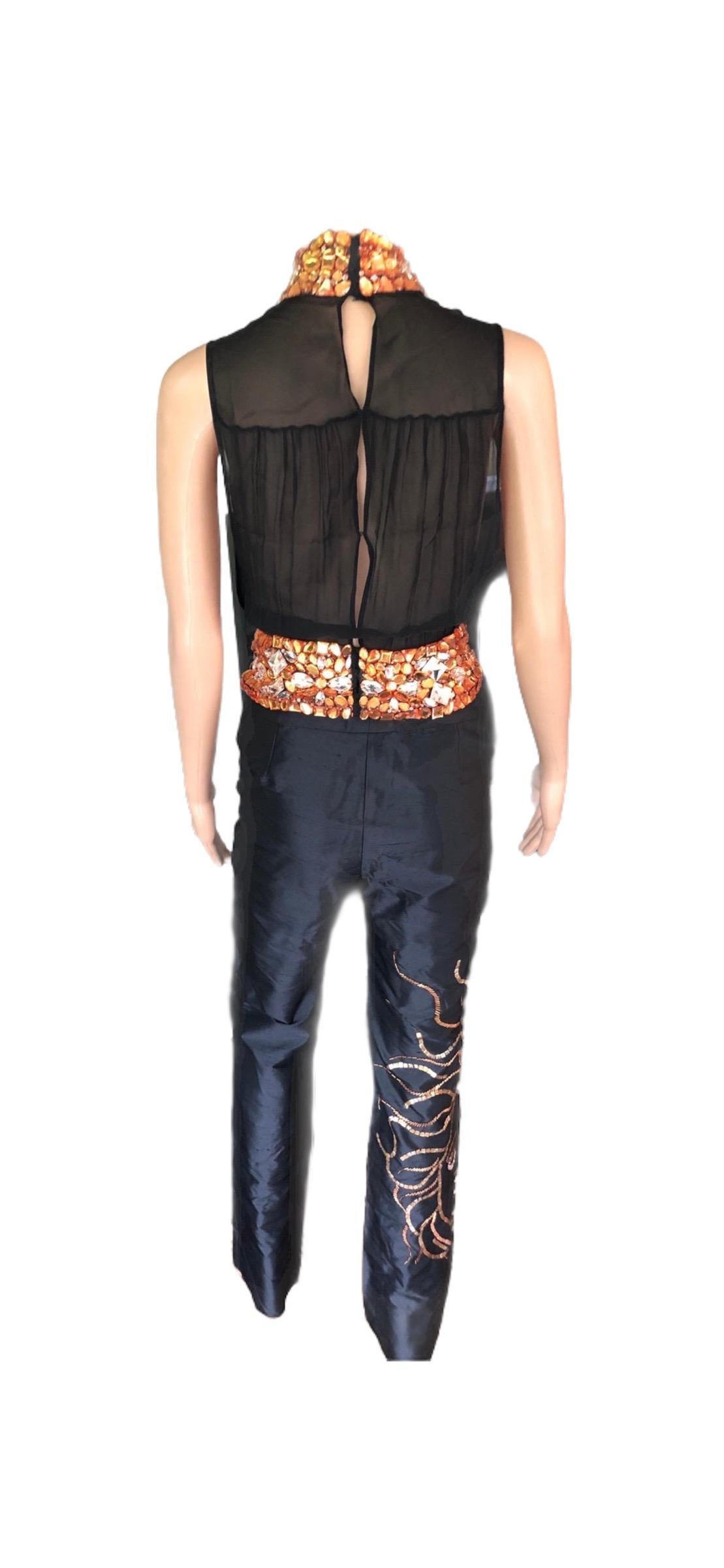 Gianni Versace Couture S/S 2000 Runway Embellished Sheer Top & Pants 2 Piece Set For Sale 12