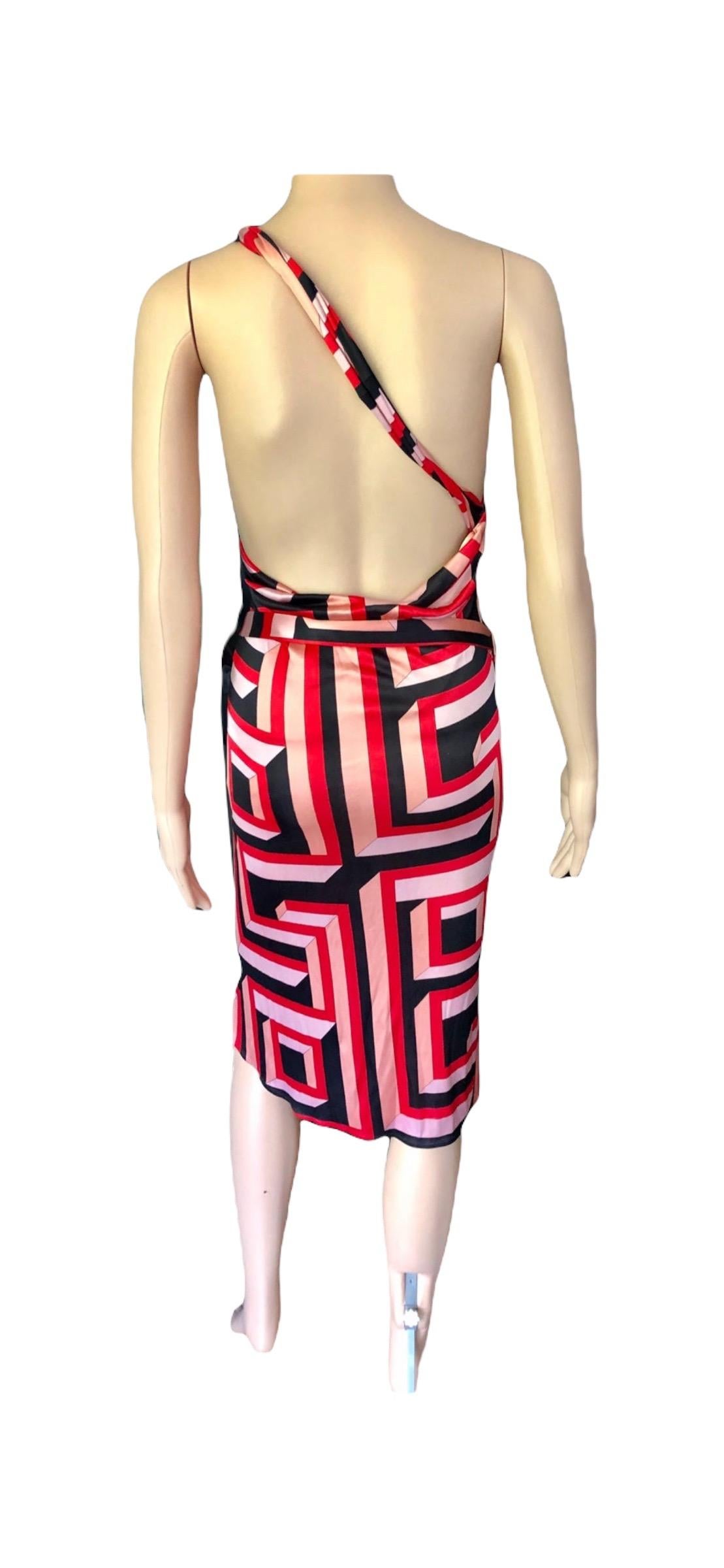 Gianni Versace S/S 2001 Vintage Geometric Print Belted Open Back Dress For Sale 5