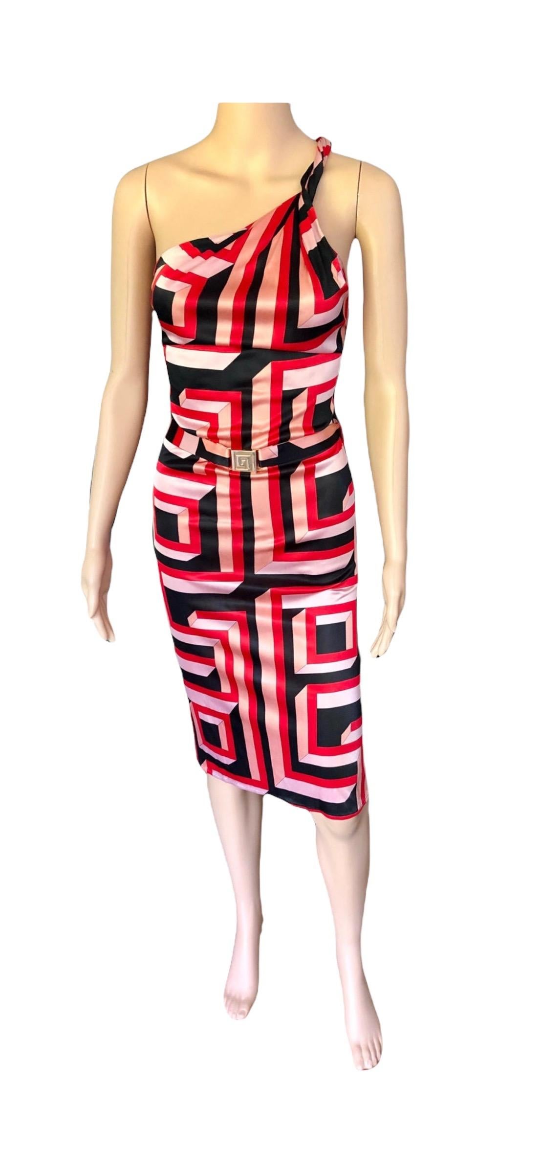 Gianni Versace S/S 2001 Vintage Geometric Print Belted Open Back Dress For Sale 7