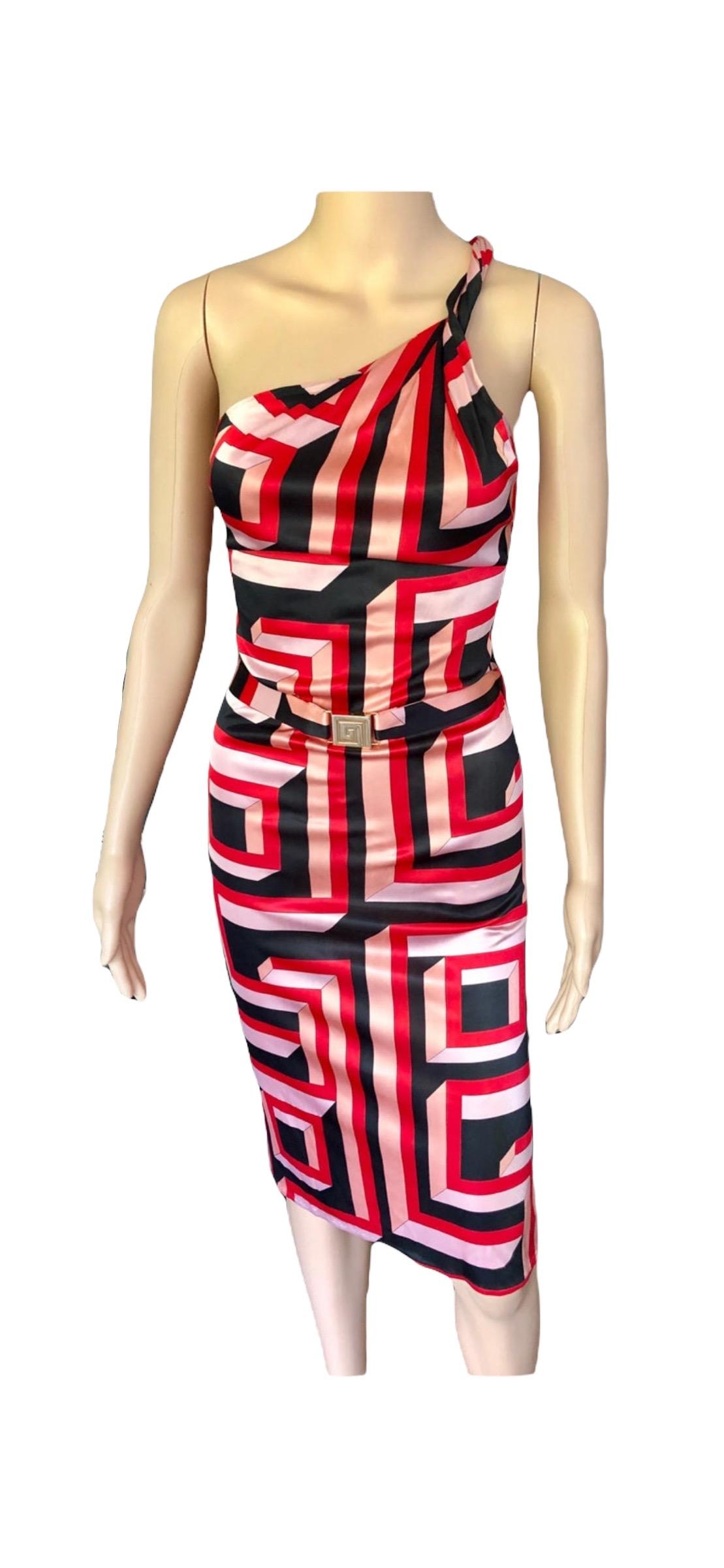 Gianni Versace S/S 2001 Vintage Geometric Print Belted Open Back Dress For Sale 8