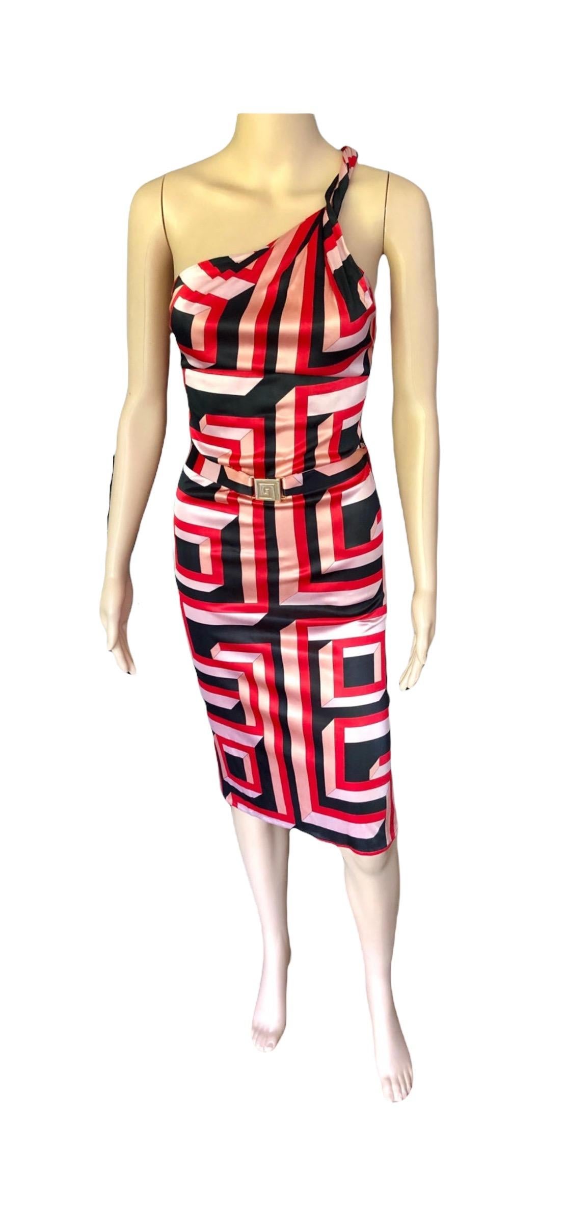 Gianni Versace S/S 2001 Vintage Geometric Print Belted Open Back Dress For Sale 9