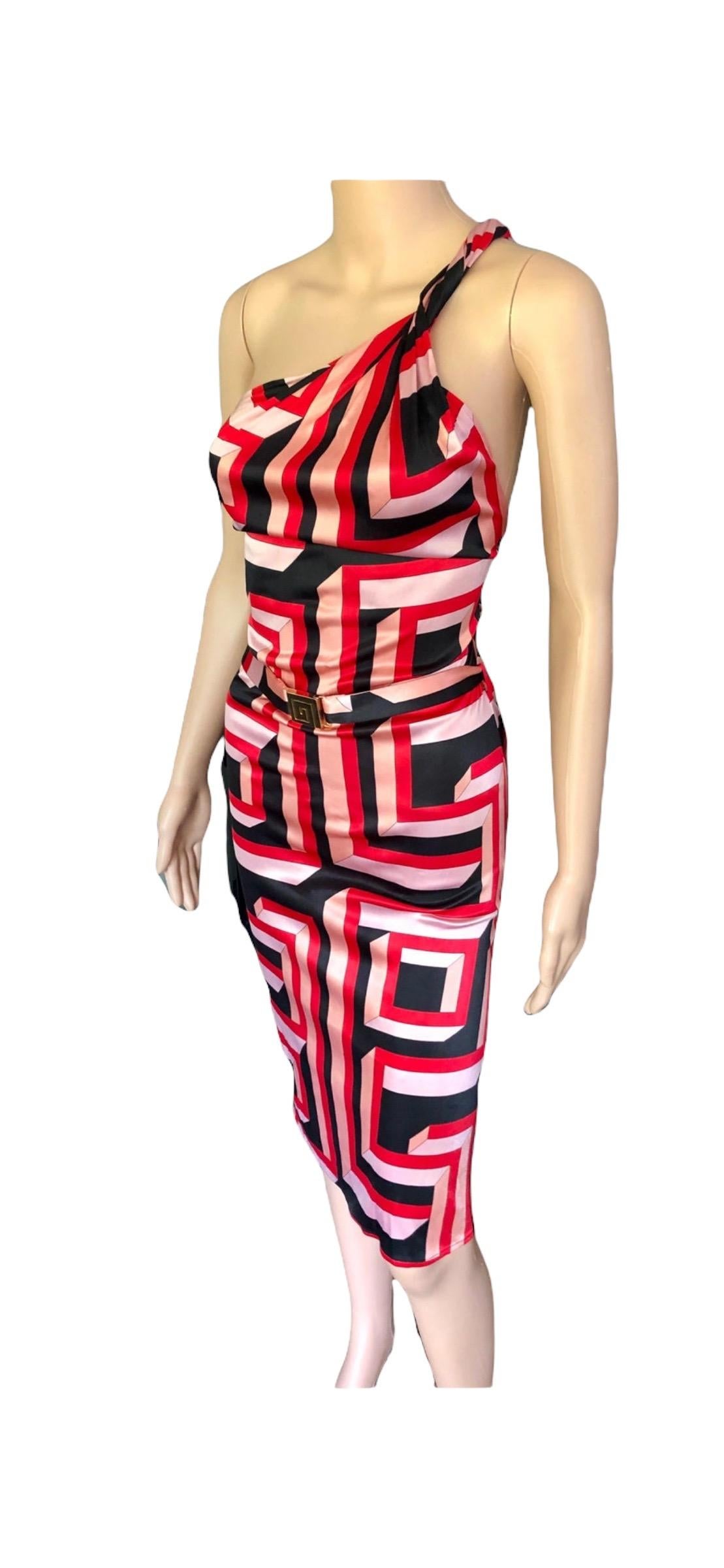 Gianni Versace S/S 2001 Vintage Geometric Print Belted Open Back Dress For Sale 10