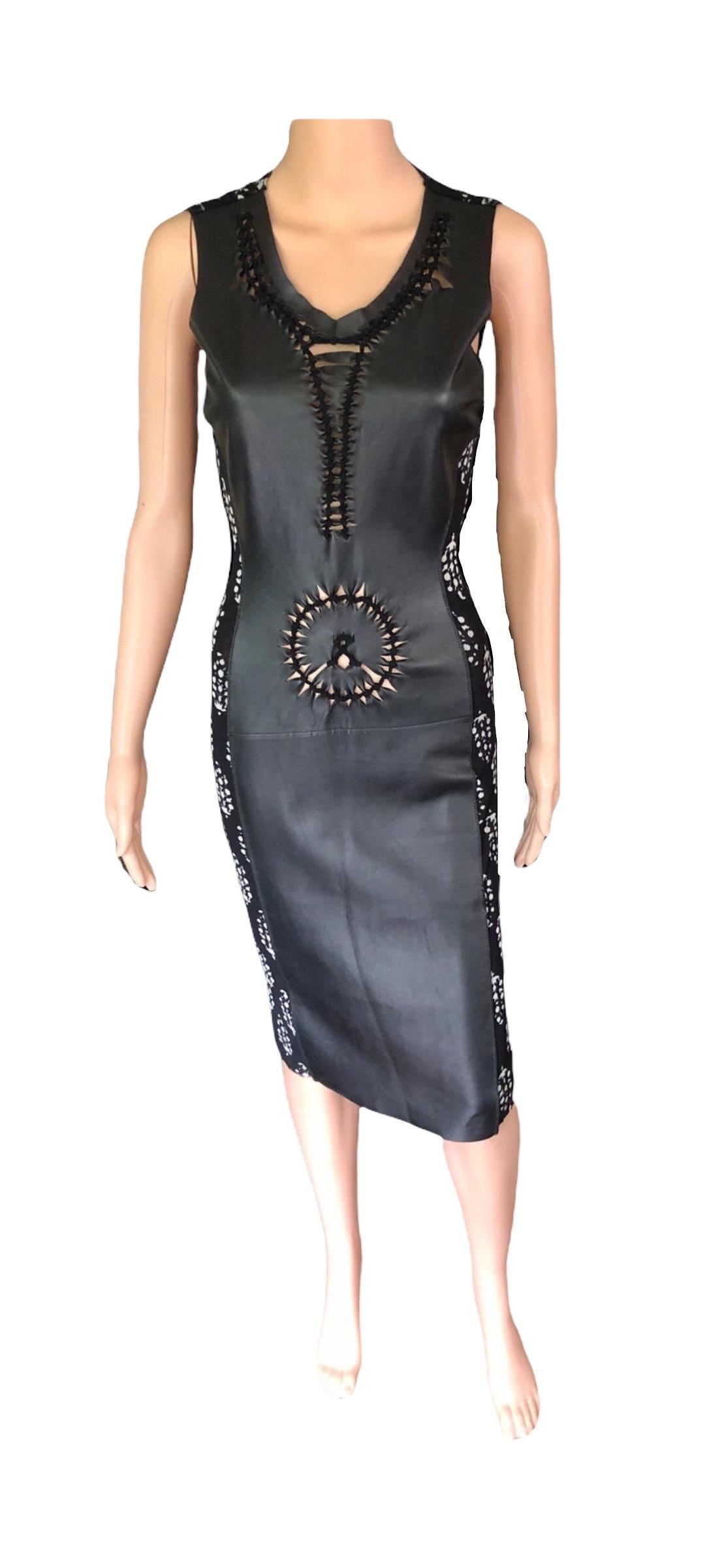 Women's or Men's Jean Paul Gaultier Soleil Cutout Leather Mesh Bodycon Dress For Sale