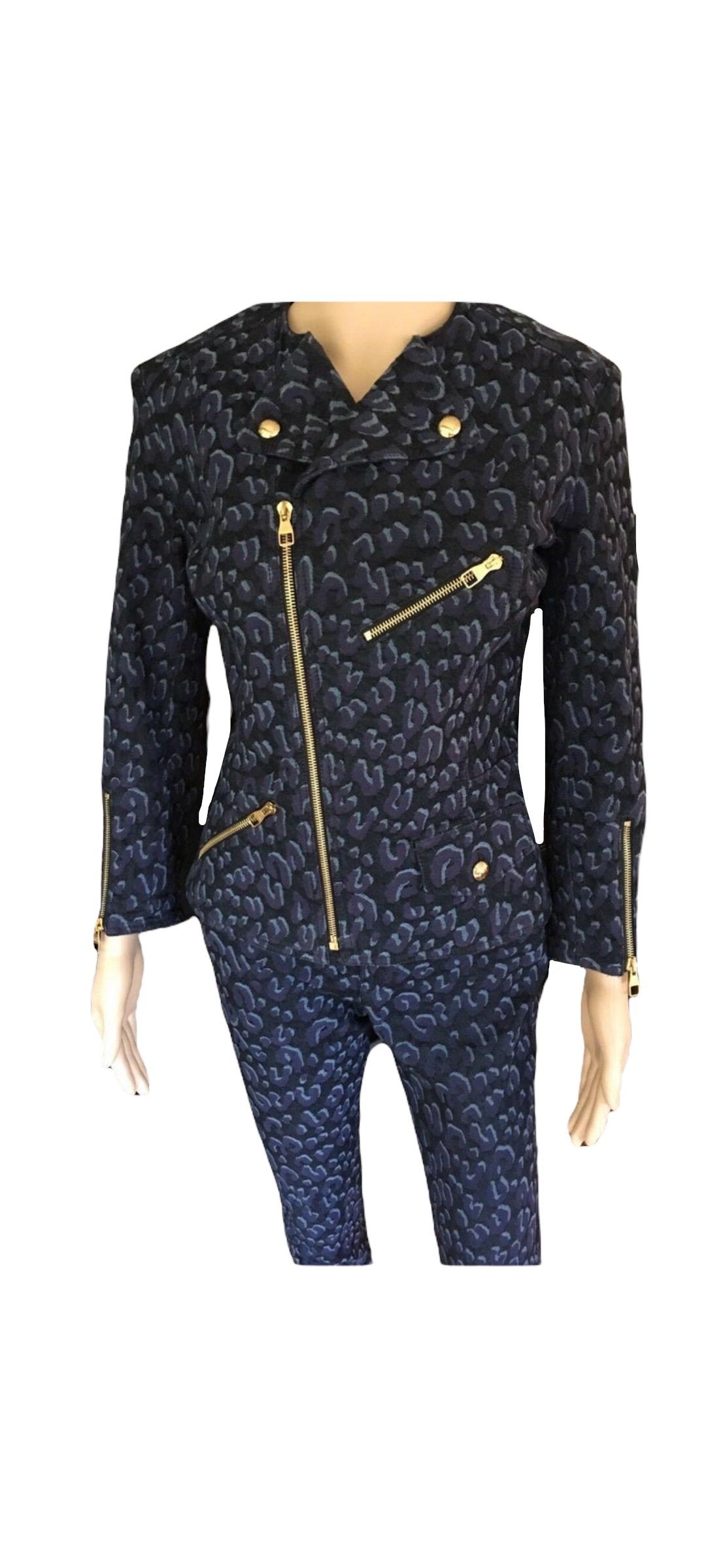 Black Louis Vuitton Denim Leopard Pattern Pants Jeans & Jacket 2 Piece Set Pantsuit For Sale