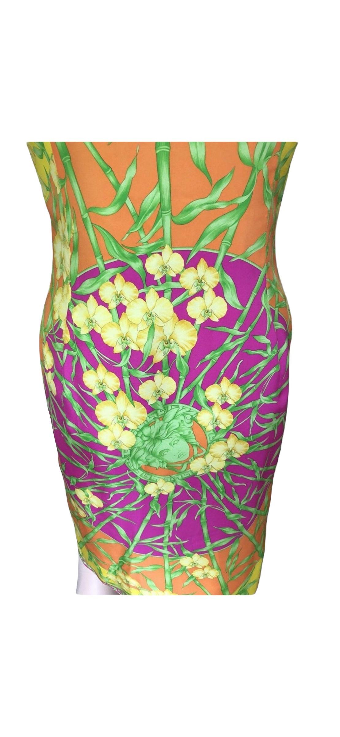 Women's Gianni Versace S/S 2000 Bamboo Print Silk Dress For Sale