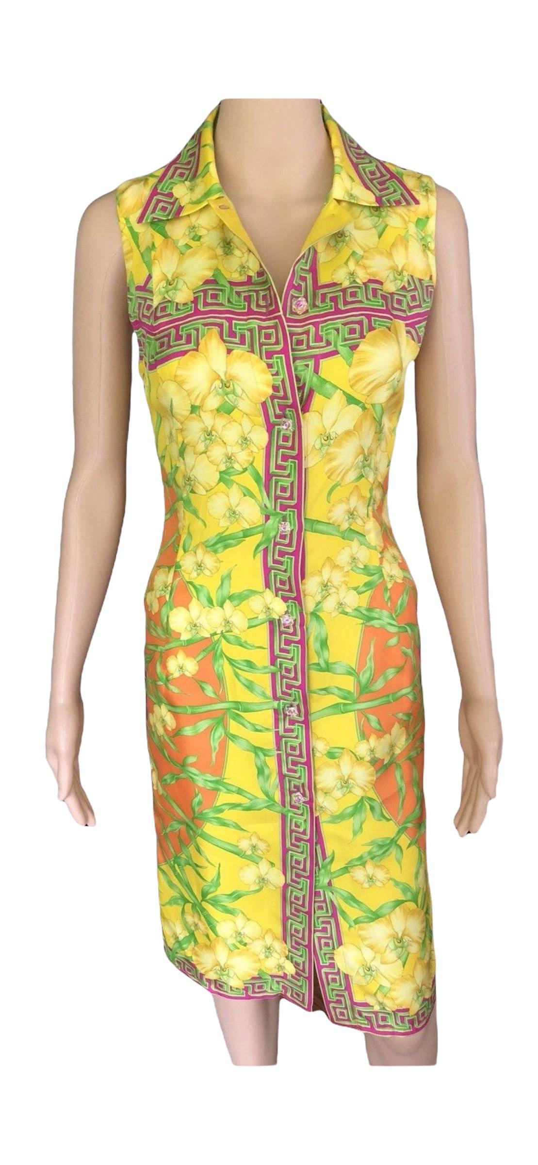 Gianni Versace S/S 2000 Bamboo Print Silk Dress  In Excellent Condition For Sale In Naples, FL