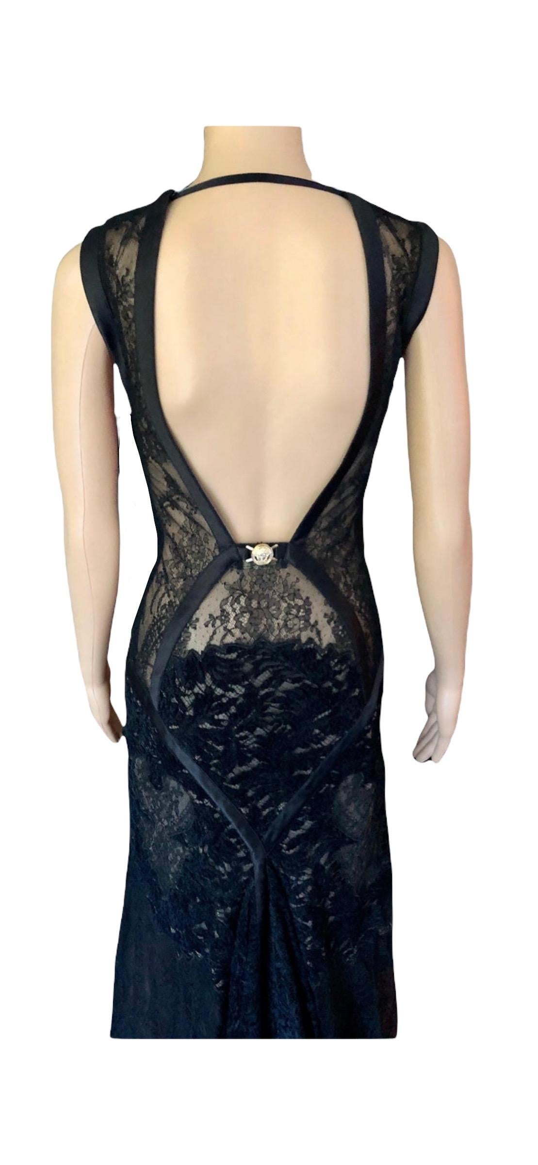 Versace F/W 2005 Runway Bustier Sheer Lace Open Back Black Evening Dress Gown  For Sale 13
