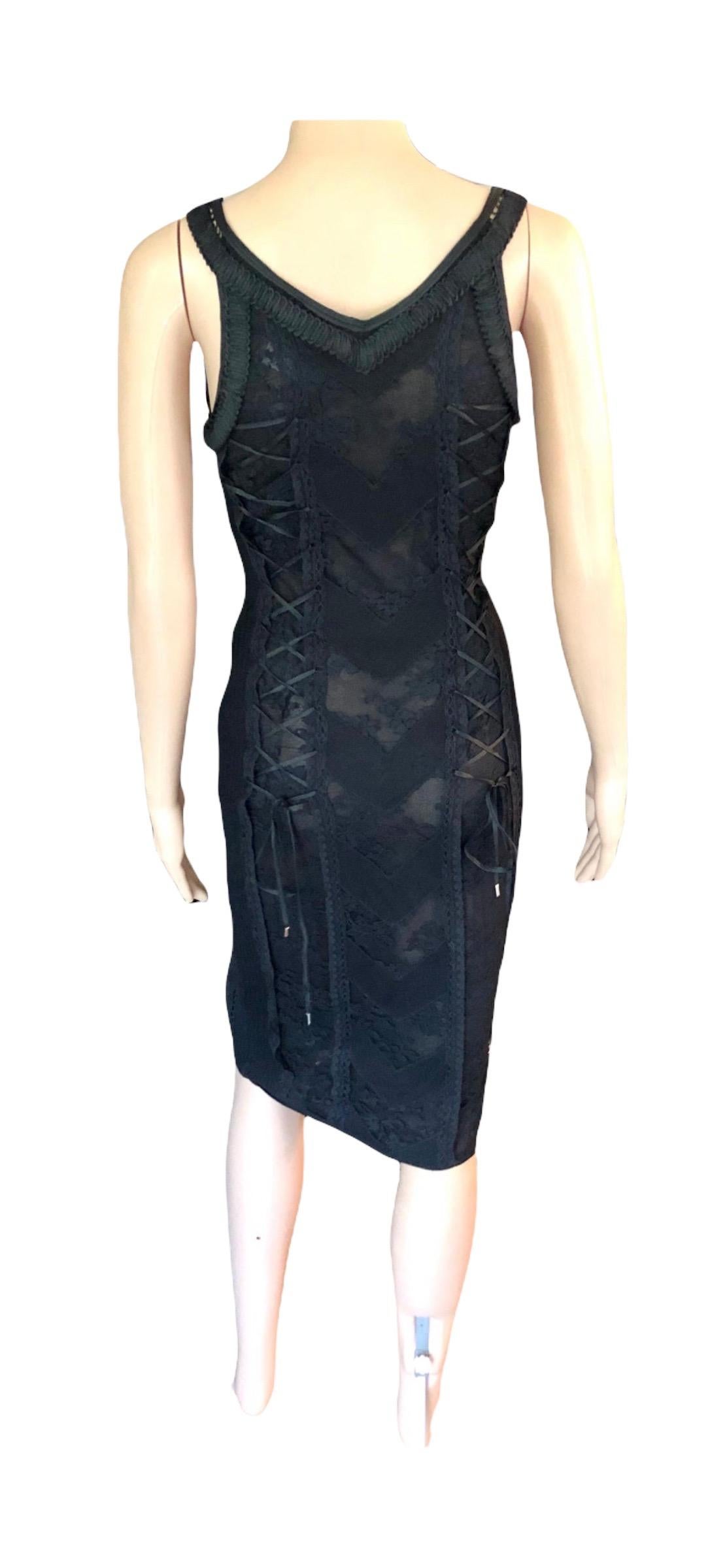 Christian Dior by John Galliano S/S 2006 Sheer Lace Trimmed Corset Knit Dress For Sale 4