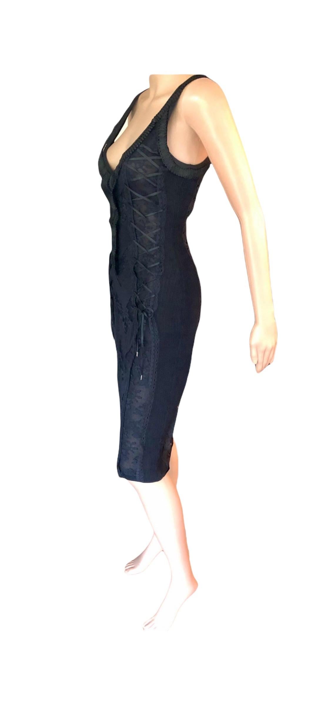 Christian Dior by John Galliano S/S 2006 Sheer Lace Trimmed Corset Knit Dress For Sale 8
