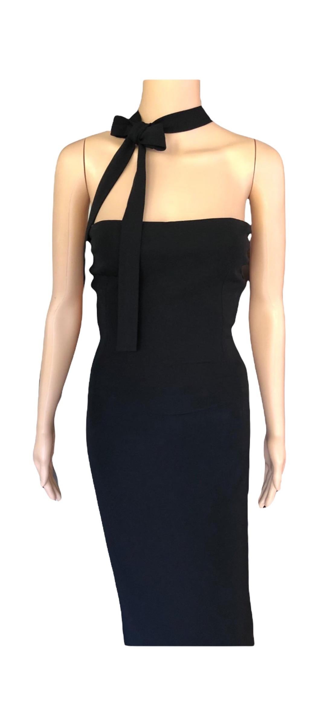 Dolce & Gabbana S/S 2001 Runway Backless Neck Tie Bodycon Black Dress 11