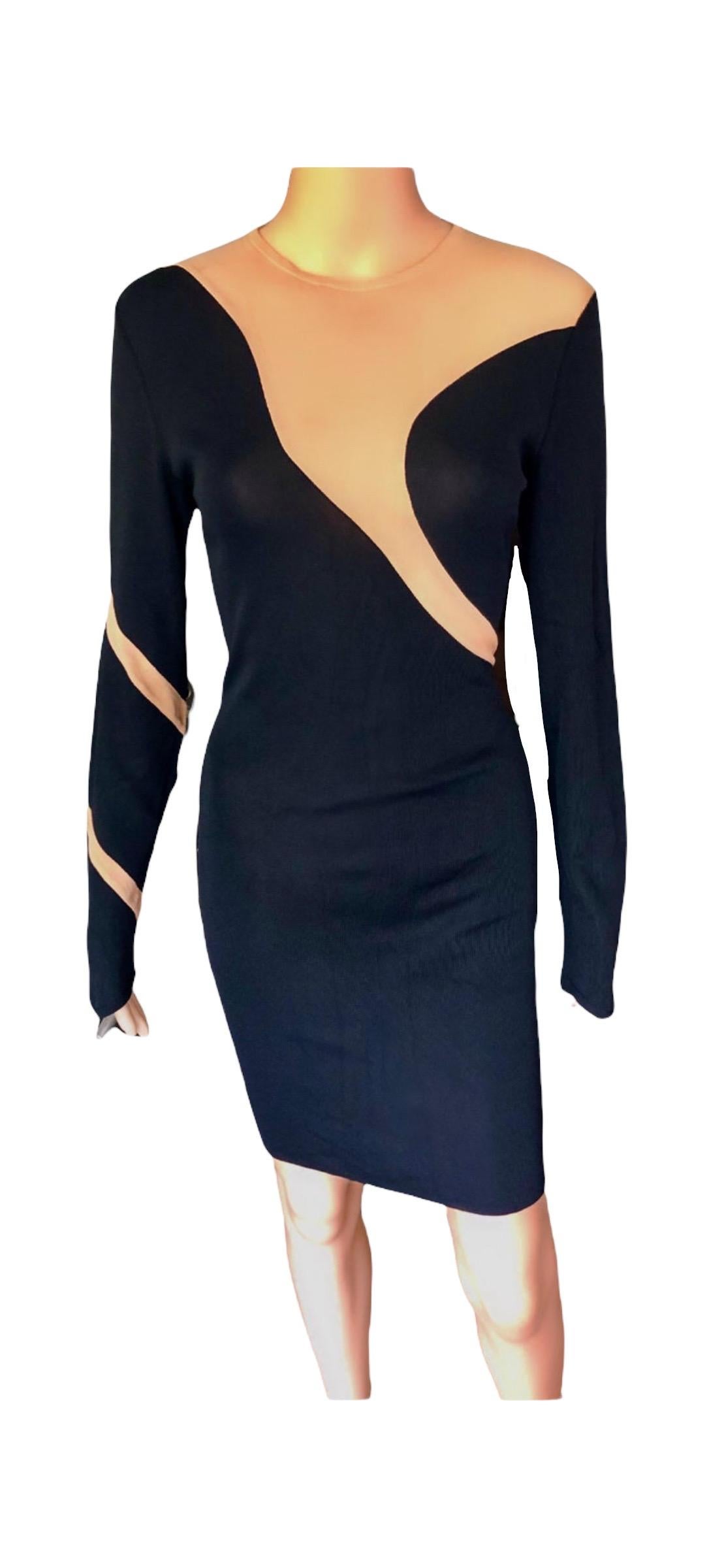 Thierry Mugler Vintage Semi-Sheer Panels Bodycon Black Dress  For Sale 6
