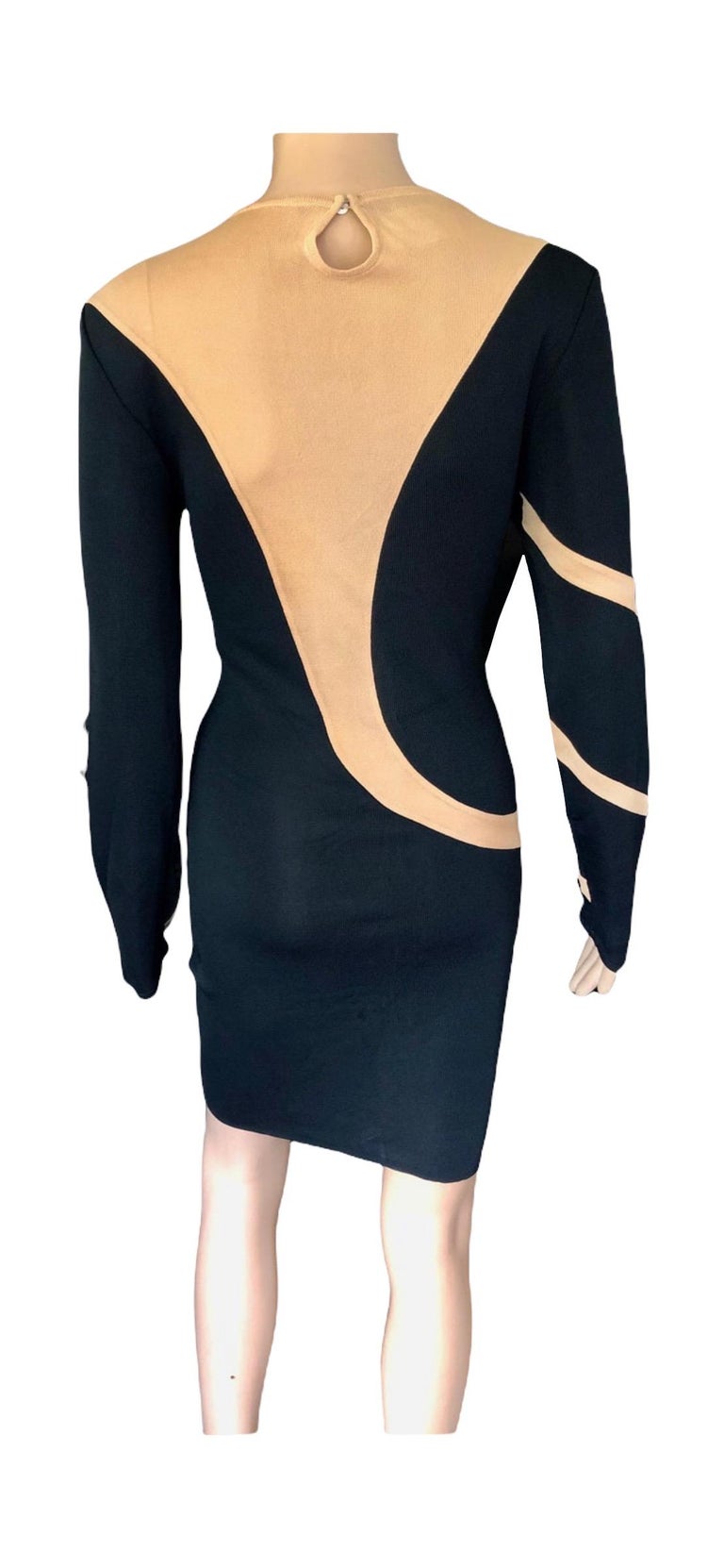 thierry mugler sheer dress Vintage 1998 Thierry Mugler Documented Runway Sheer Black Silk Asymmetric High-Slit Gown
