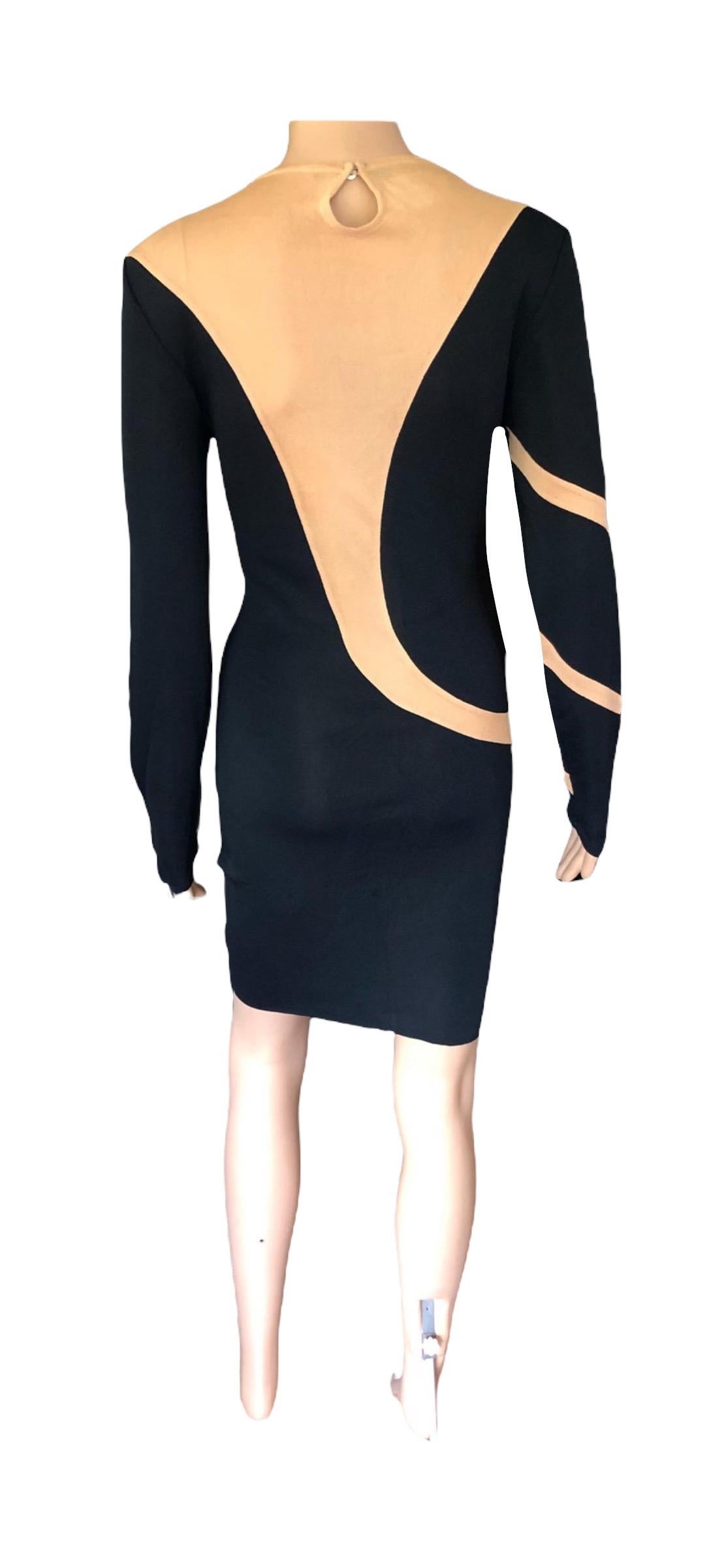 Thierry Mugler Vintage Semi-Sheer Panels Bodycon Black Dress  For Sale 10