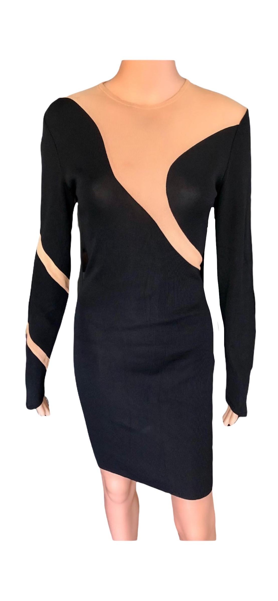 Thierry Mugler Vintage Semi-Sheer Panels Bodycon Black Dress  For Sale 11