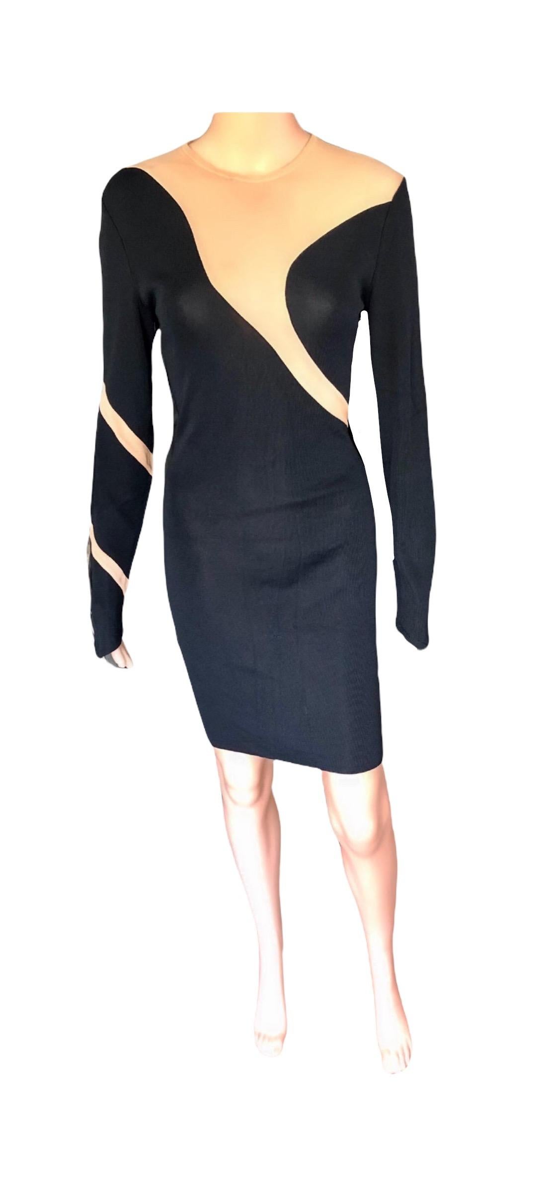 Thierry Mugler Vintage Semi-Sheer Panels Bodycon Black Dress  For Sale 12